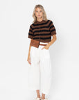 Buttoned Striped Top, Brown and Black