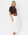 Buttoned Striped Top, Brown and Black