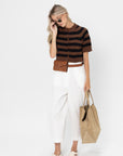 Buttoned Striped Top, Brown and Black