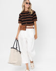 Buttoned Striped Top, Brown and Black