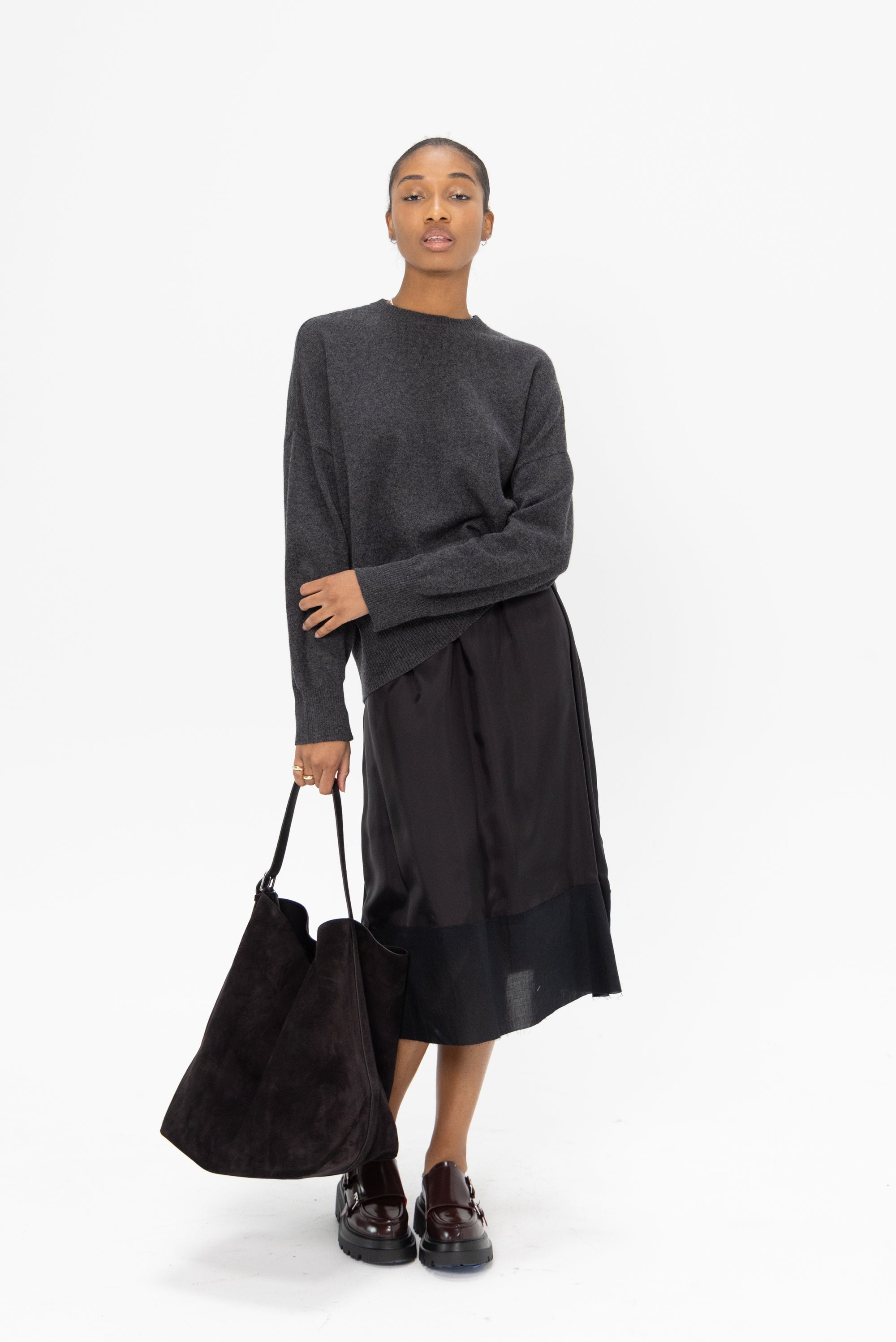 LOULOU STUDIO - Cashmere Sweater, Anthracite Melange