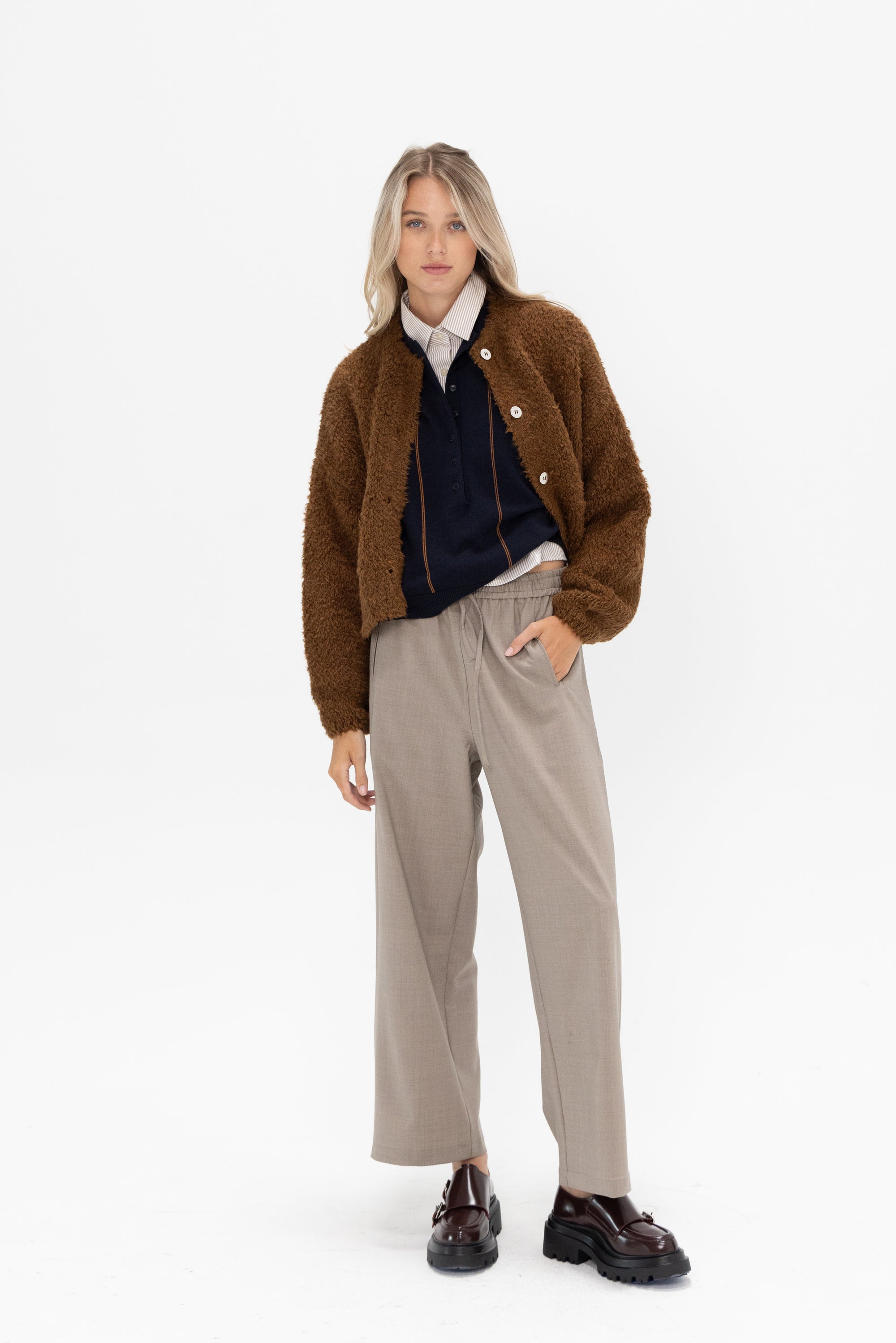 CORDERA - Teddy Cropped Cardigan, Acorn