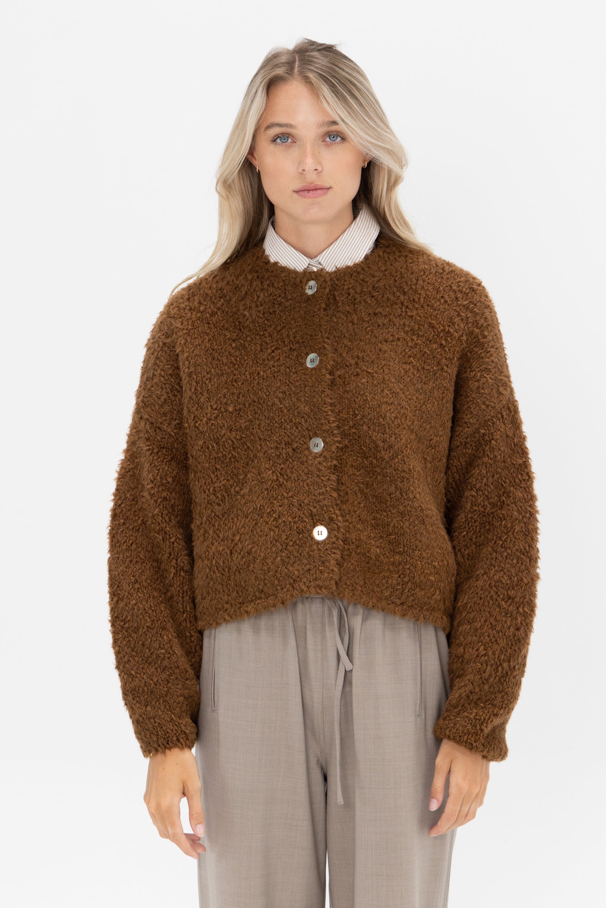 CORDERA - Teddy Cropped Cardigan, Acorn