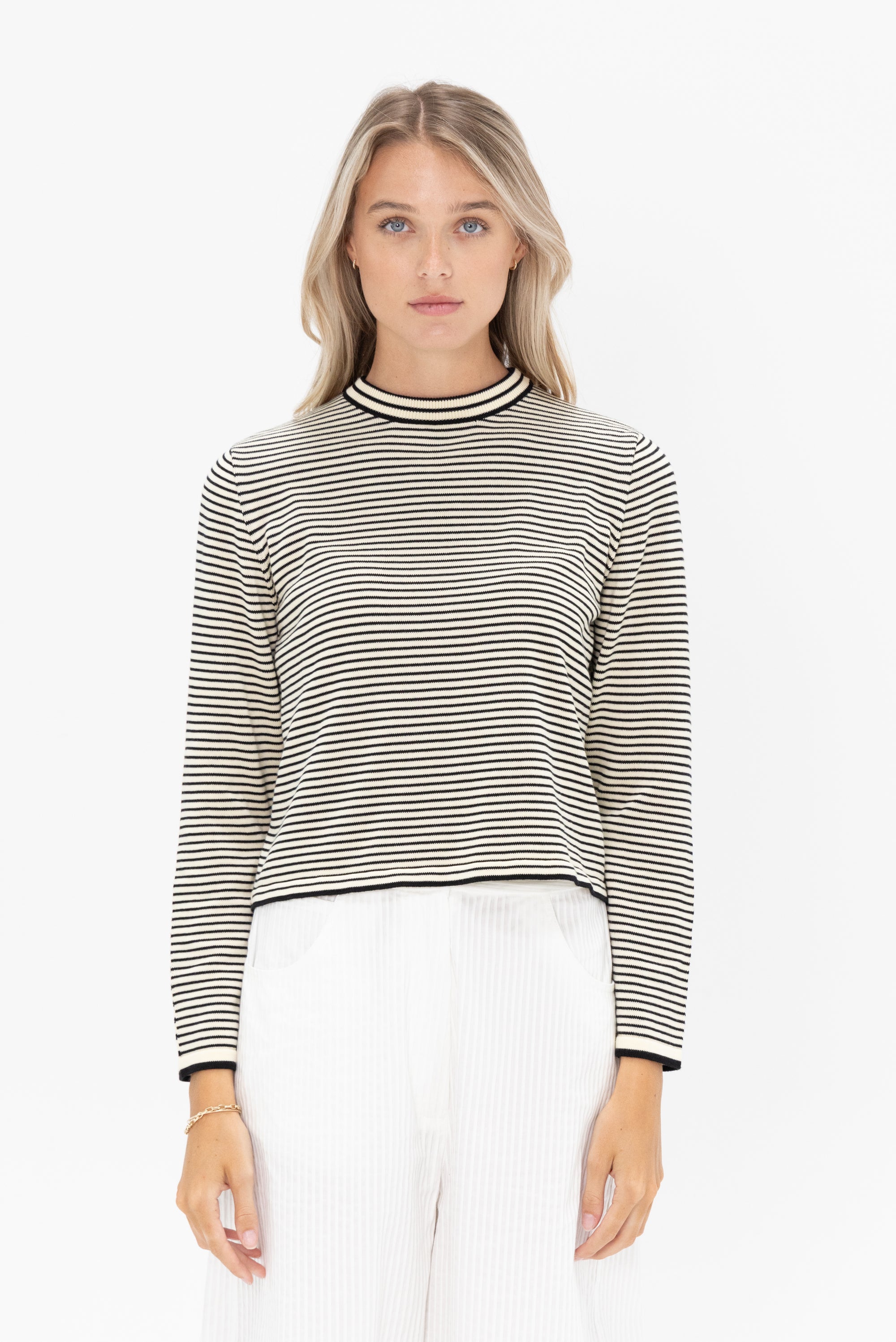 CORDERA - Striped Long Sleeve Top, Black and White