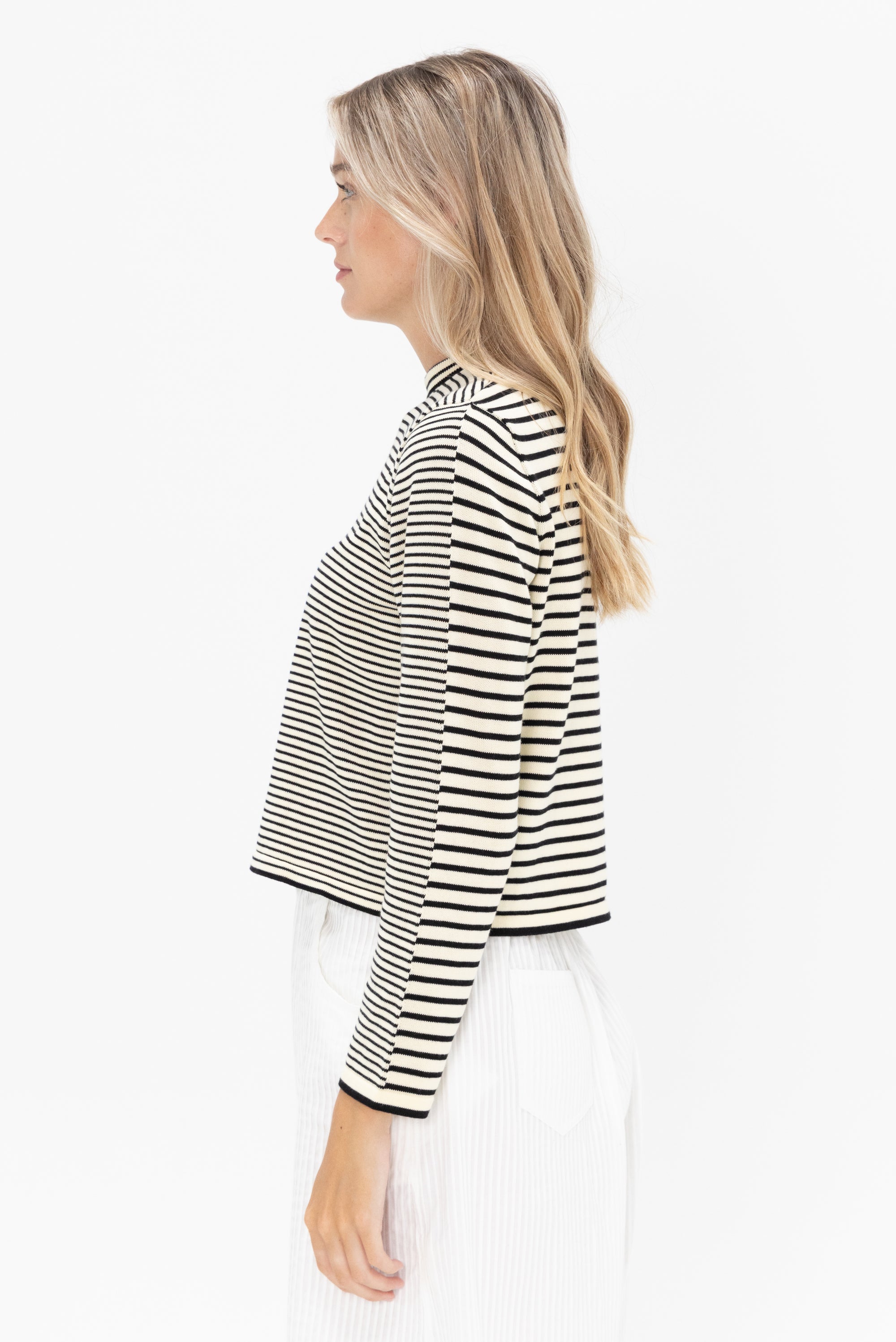 CORDERA - Striped Long Sleeve Top, Black and White