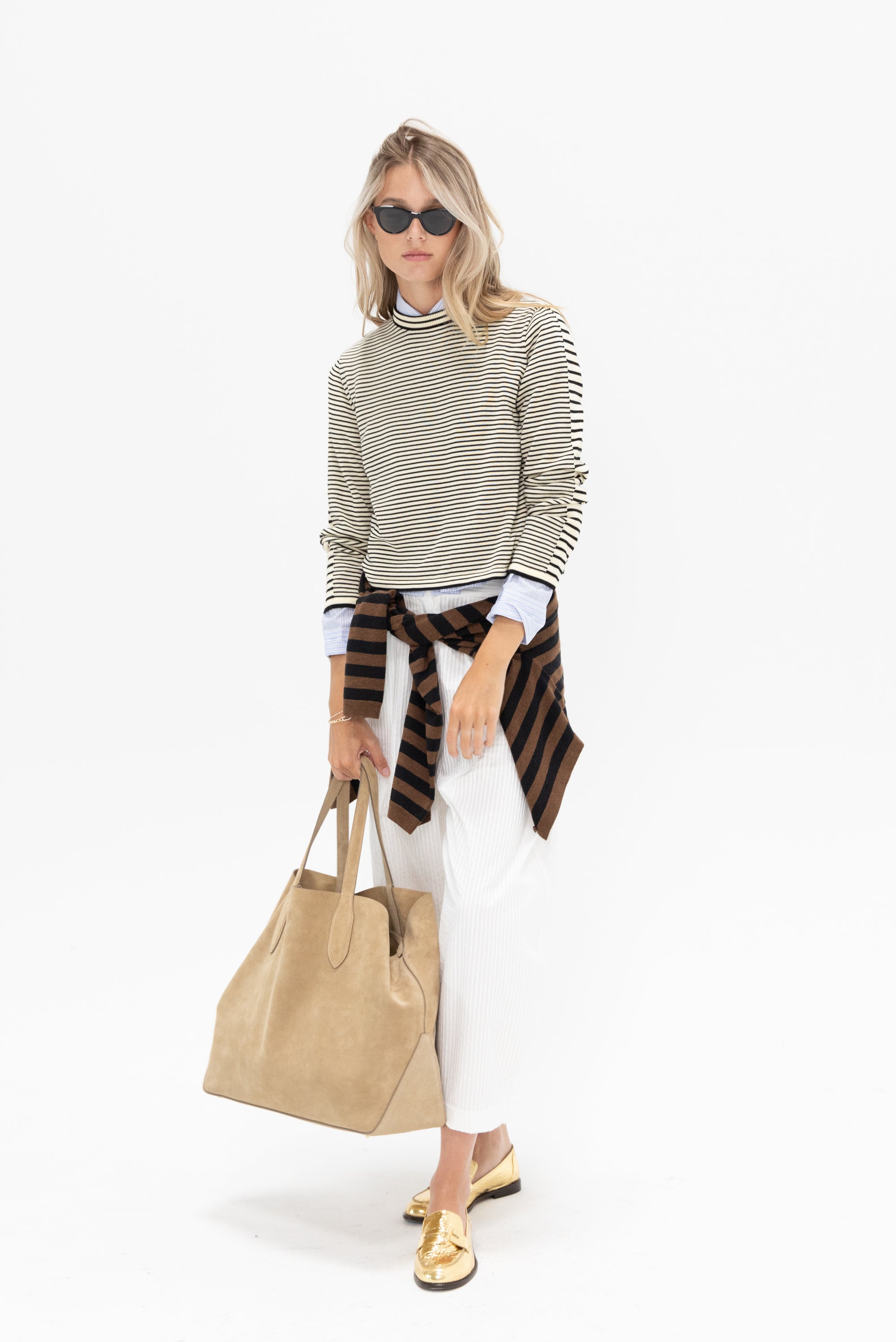 CORDERA - Striped Long Sleeve Top, Black and White