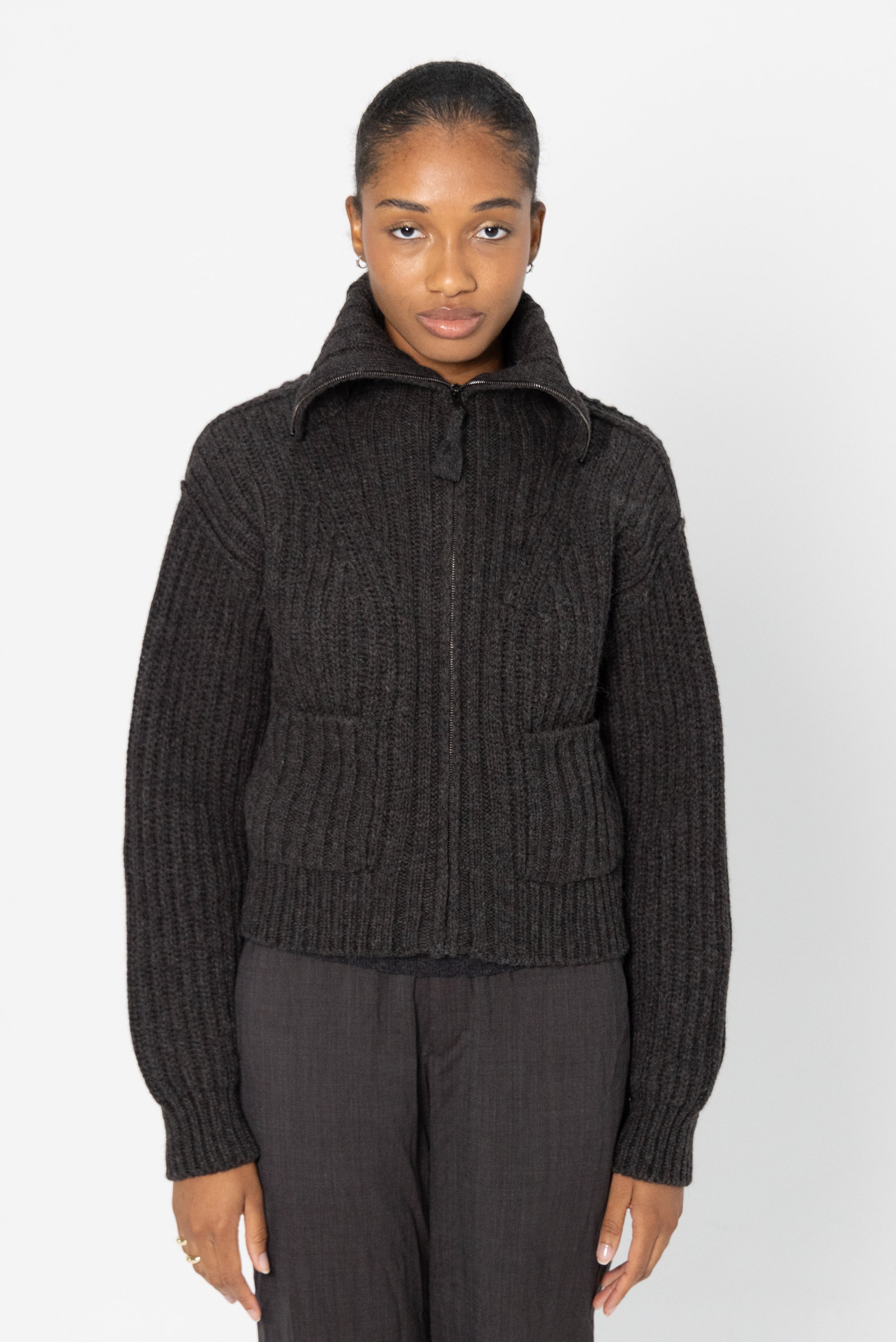 LEMAIRE - Trucker Collar Zipped Cardigan, Dark Espresso