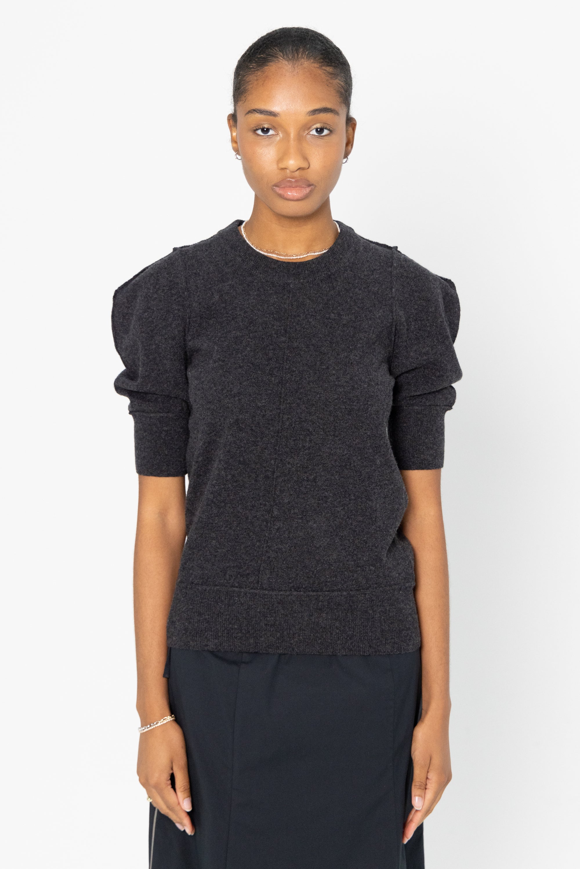 LEMAIRE - Short Sleeve Jumper, Anthracite Melange