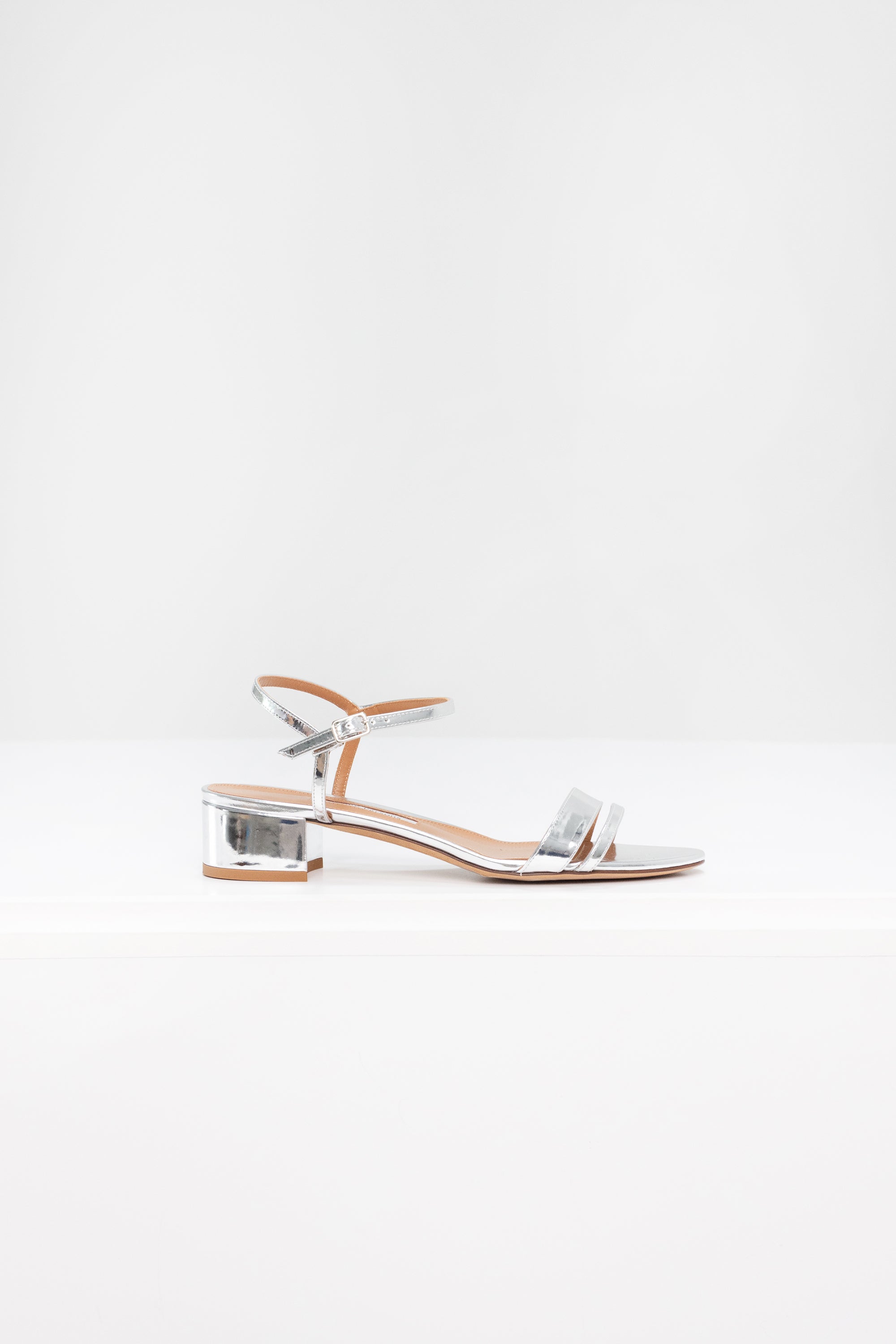 EMME PARSONS - Simple Block Heel, Mirrored Silver Metallic