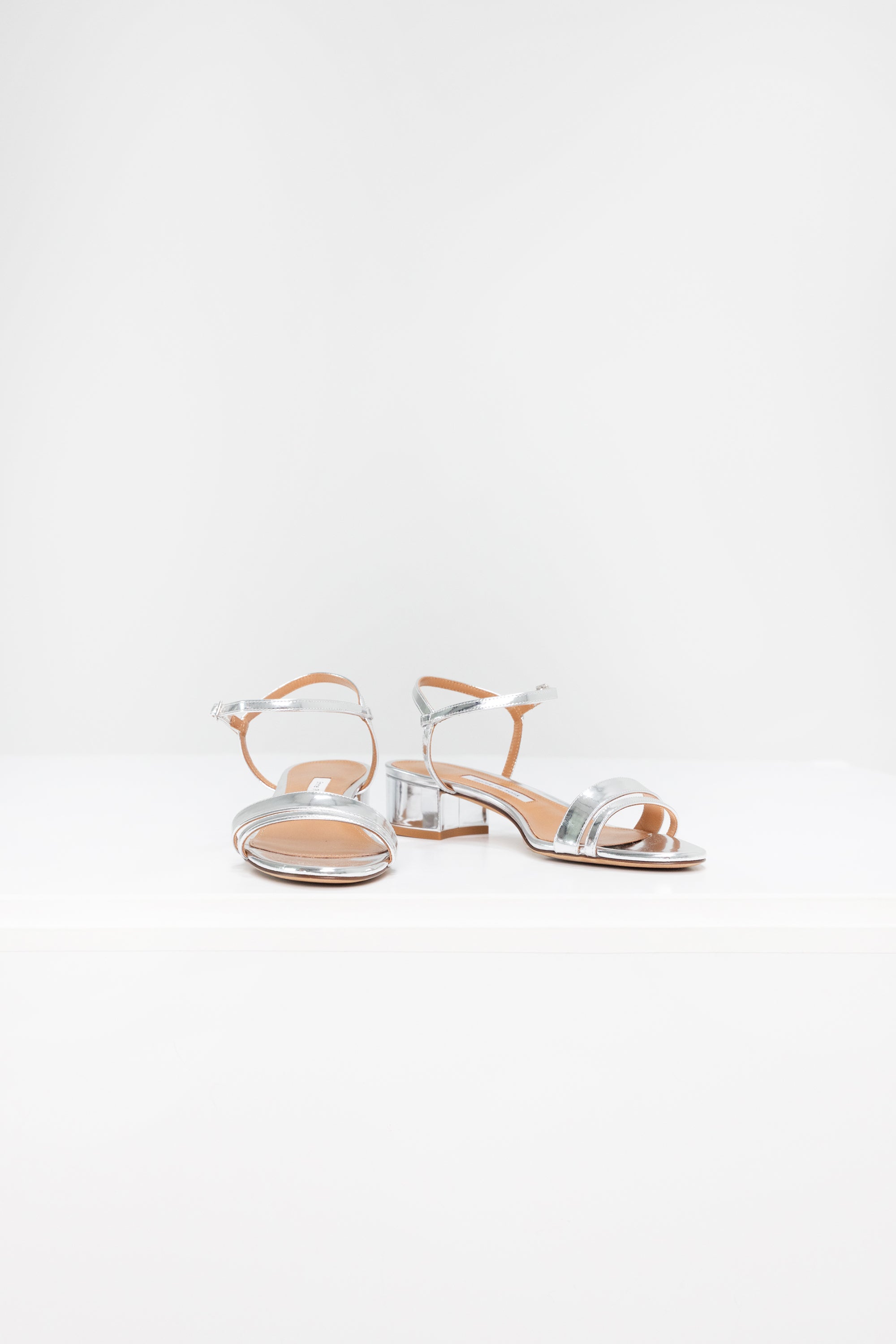 EMME PARSONS - Simple Block Heel, Mirrored Silver Metallic