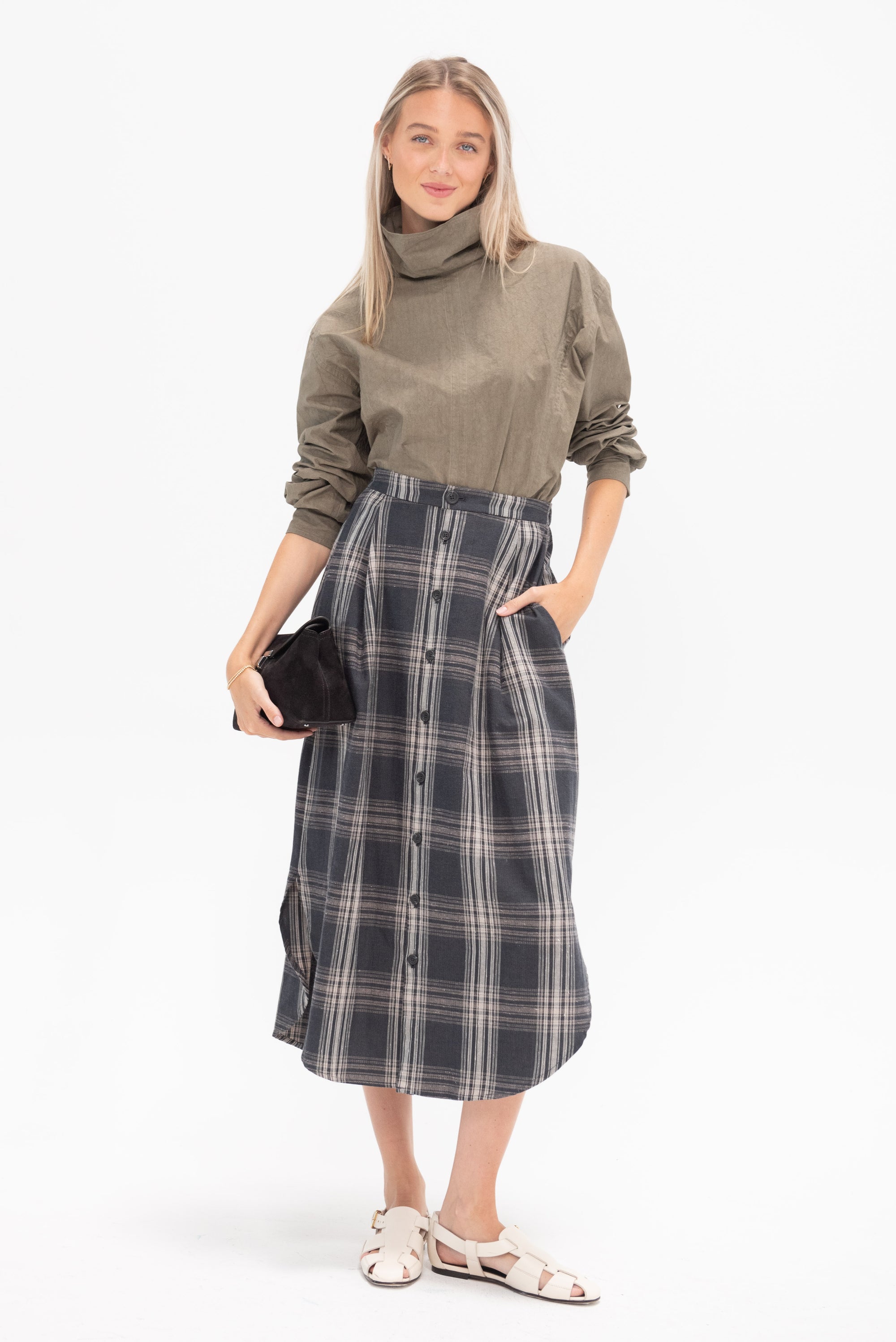 LAUREN MANOOGIAN - Plaid Placket Skirt, Plaid