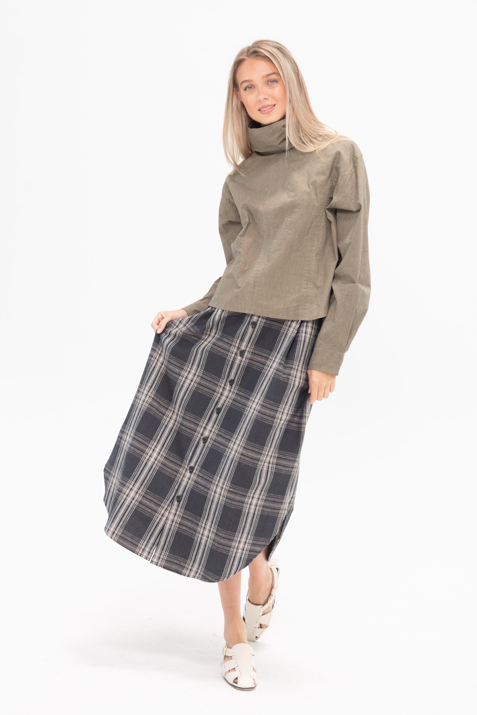 LAUREN MANOOGIAN - Plaid Placket Skirt, Plaid