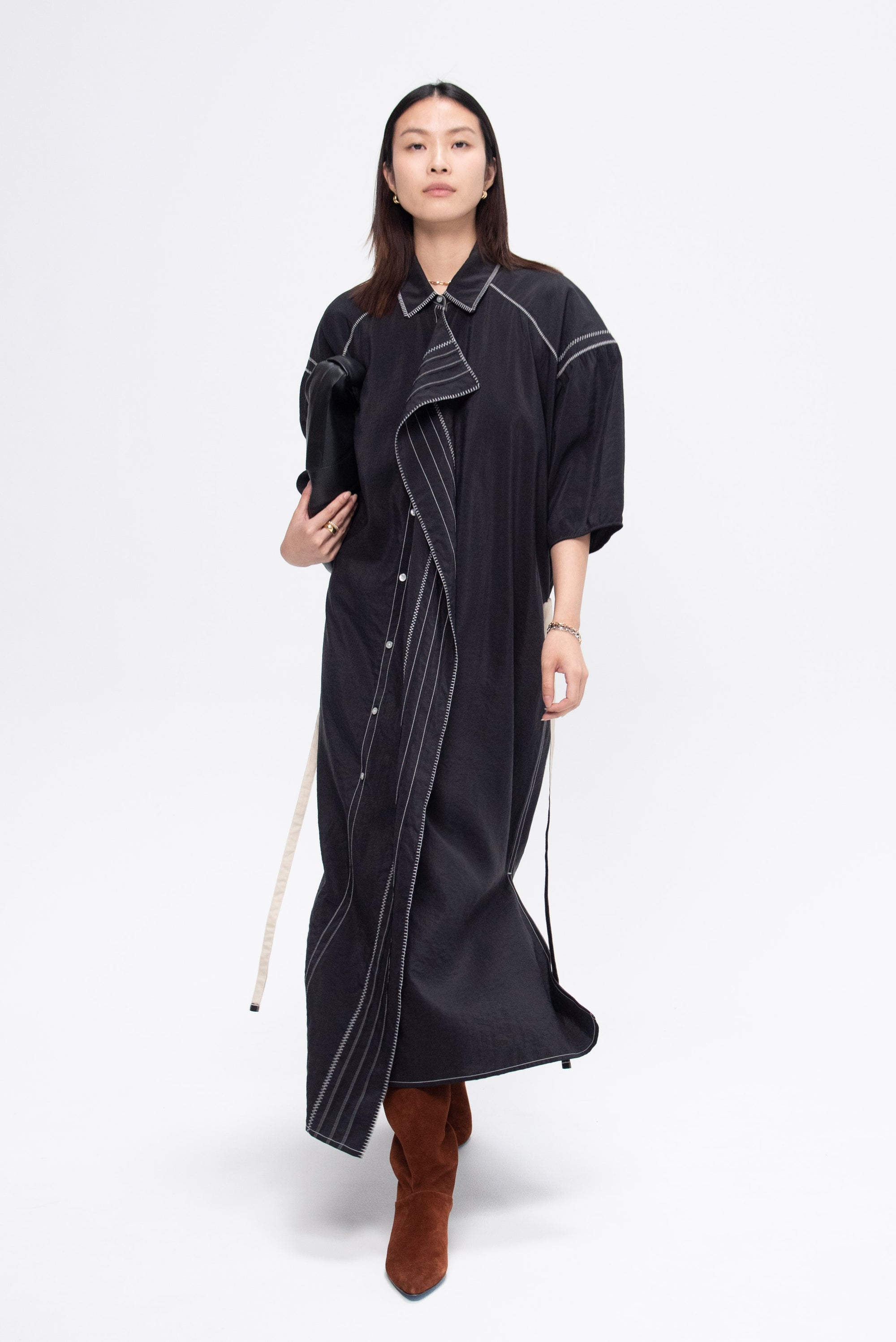 LEMAIRE - Embroidered Asymmetrical Shirt Dress, Black