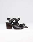 Squared Heeled Sandals, Black