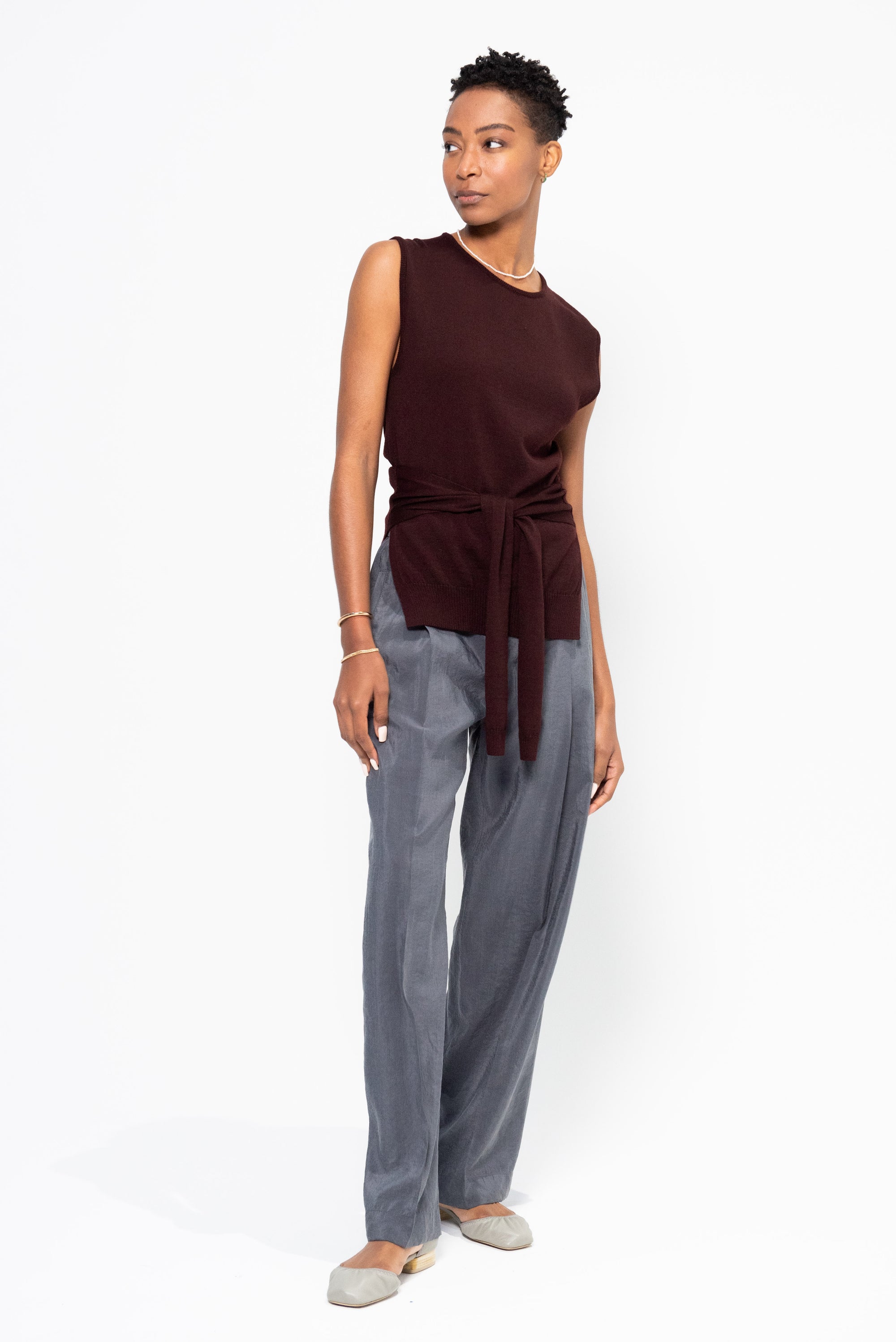 Trompe L&#39;oeil Sleeveless Jumper, Dark Plum