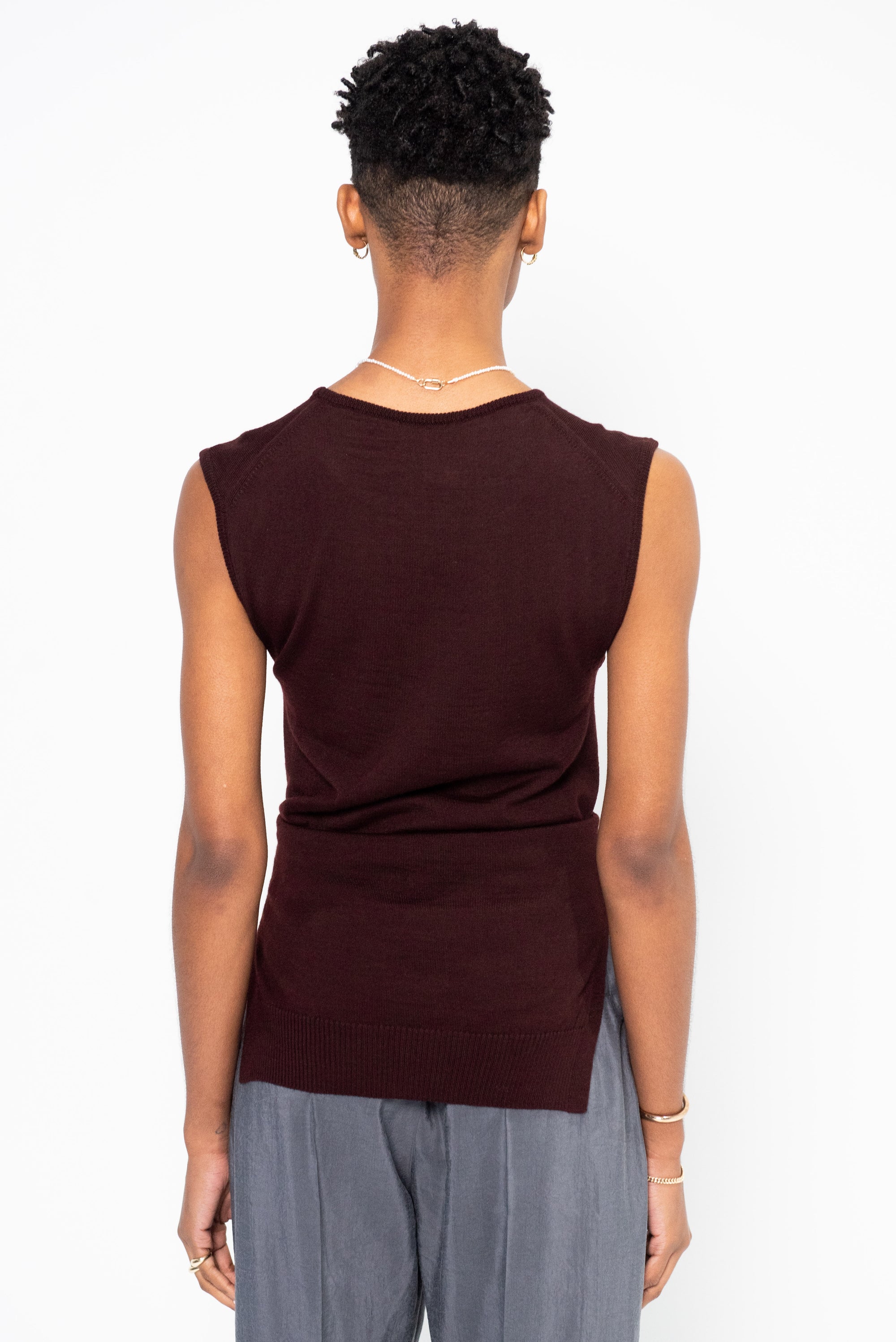 Trompe L&#39;oeil Sleeveless Jumper, Dark Plum