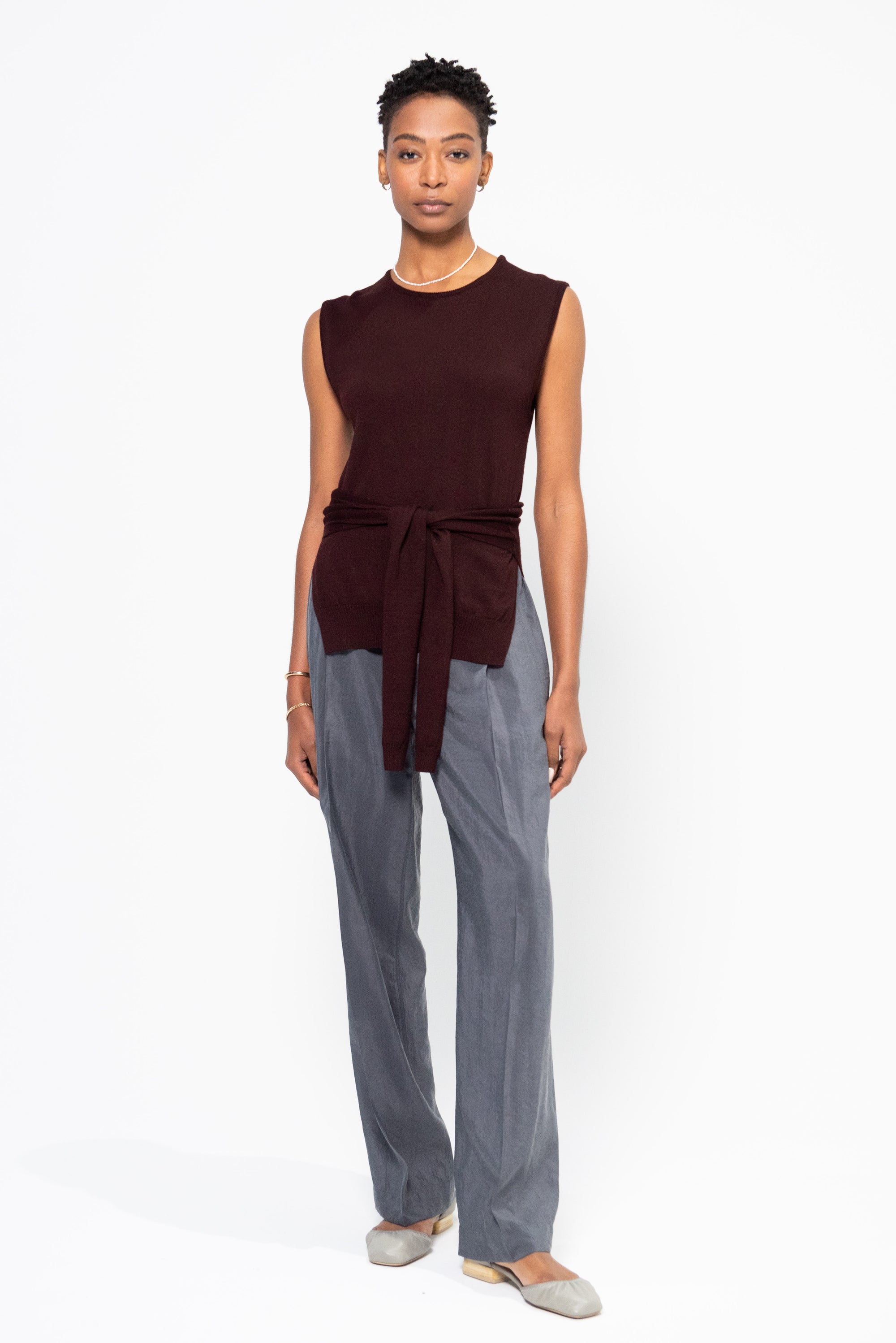 Trompe L&#39;oeil Sleeveless Jumper, Dark Plum