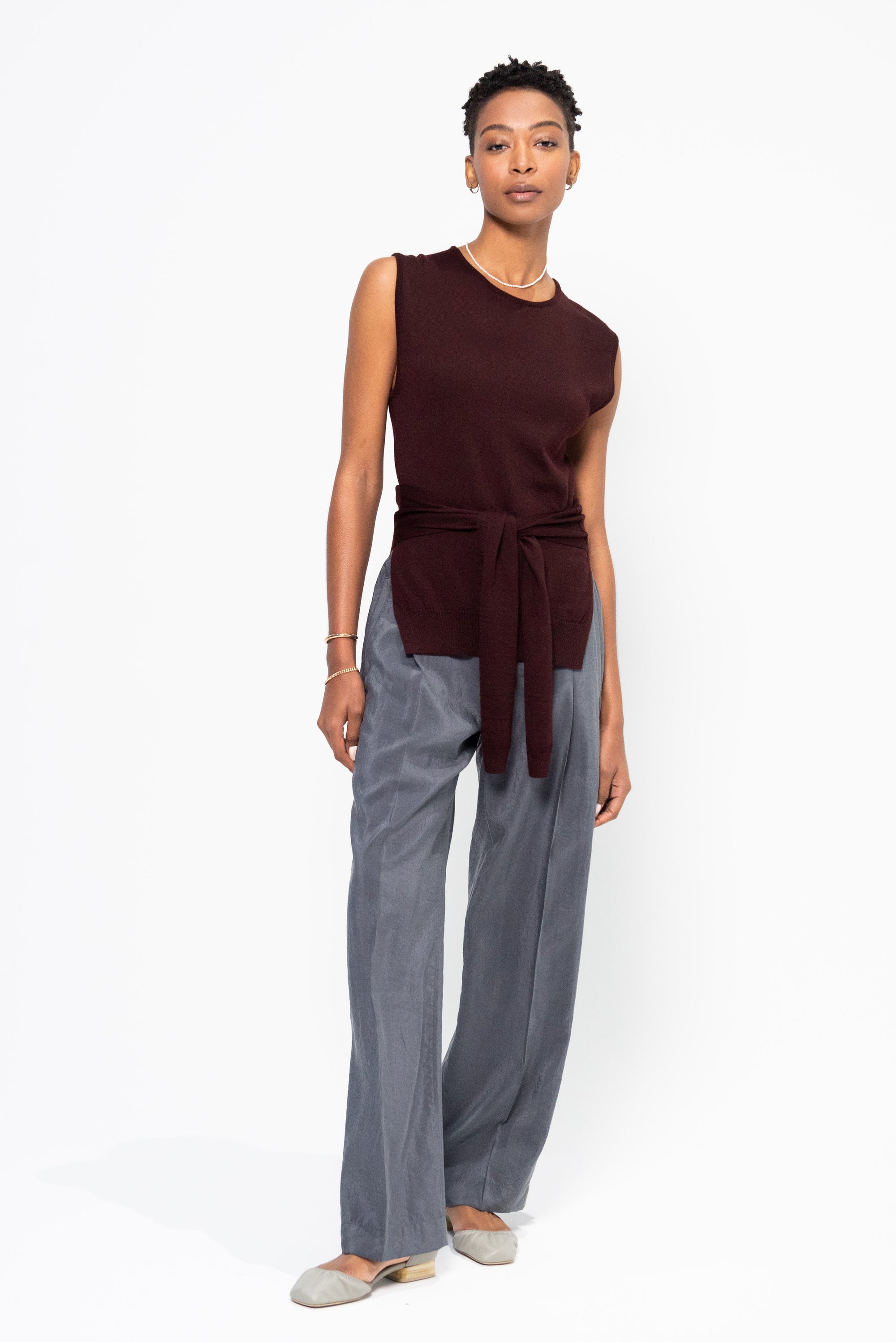 Trompe L&#39;oeil Sleeveless Jumper, Dark Plum