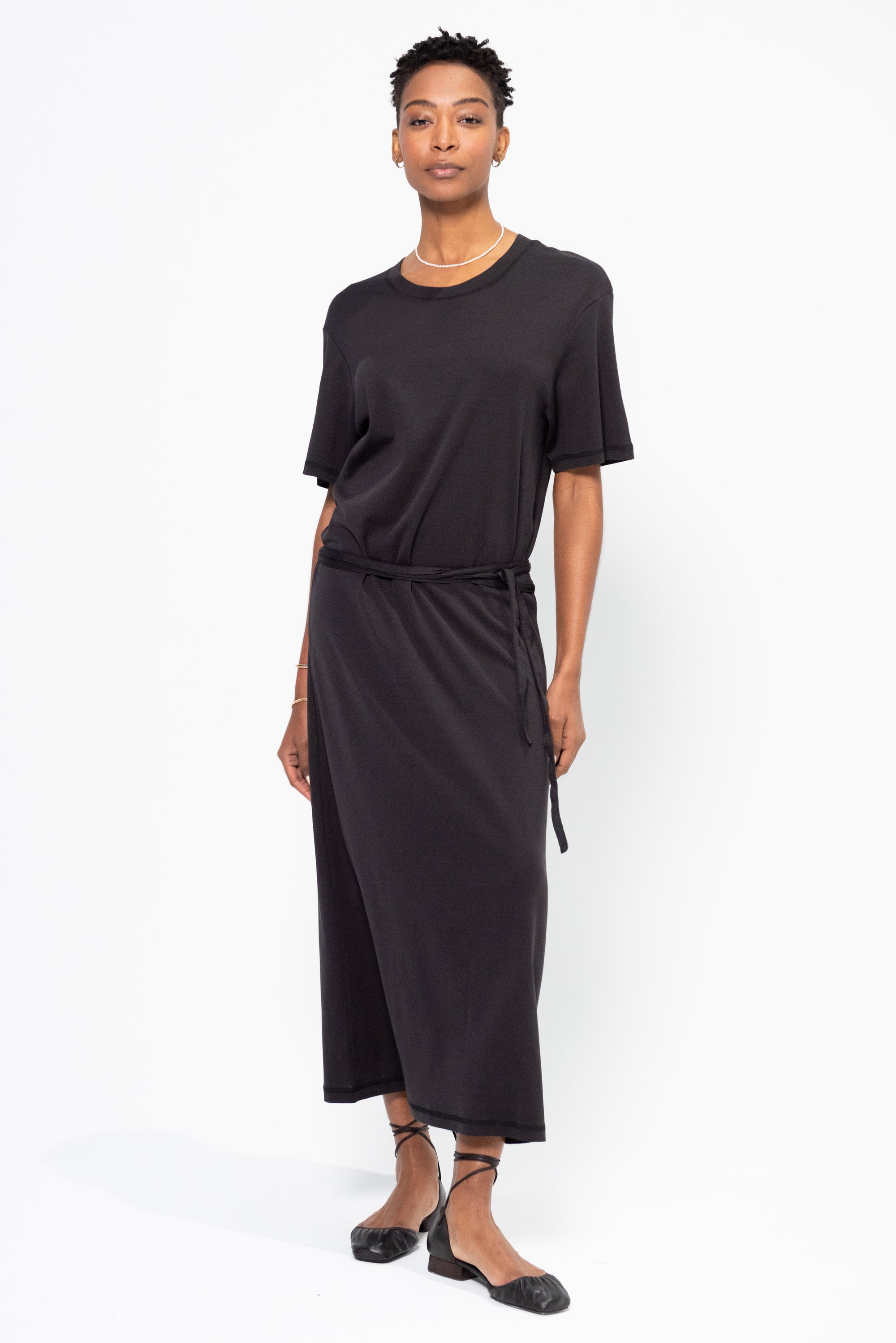 Belted Rib T-Shirt Dress, Squid Ink