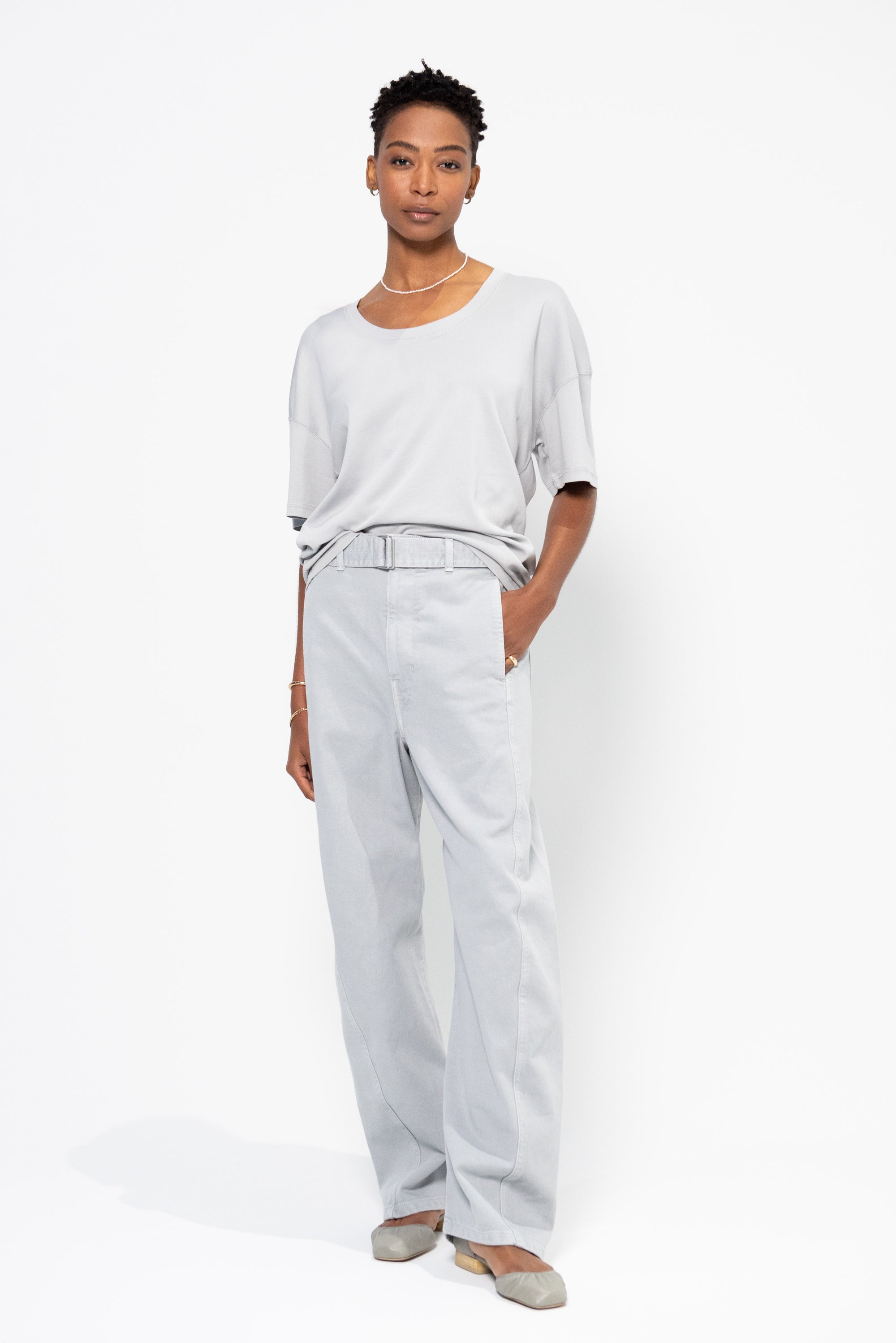 Twisted Belted Pants, Blue Grey