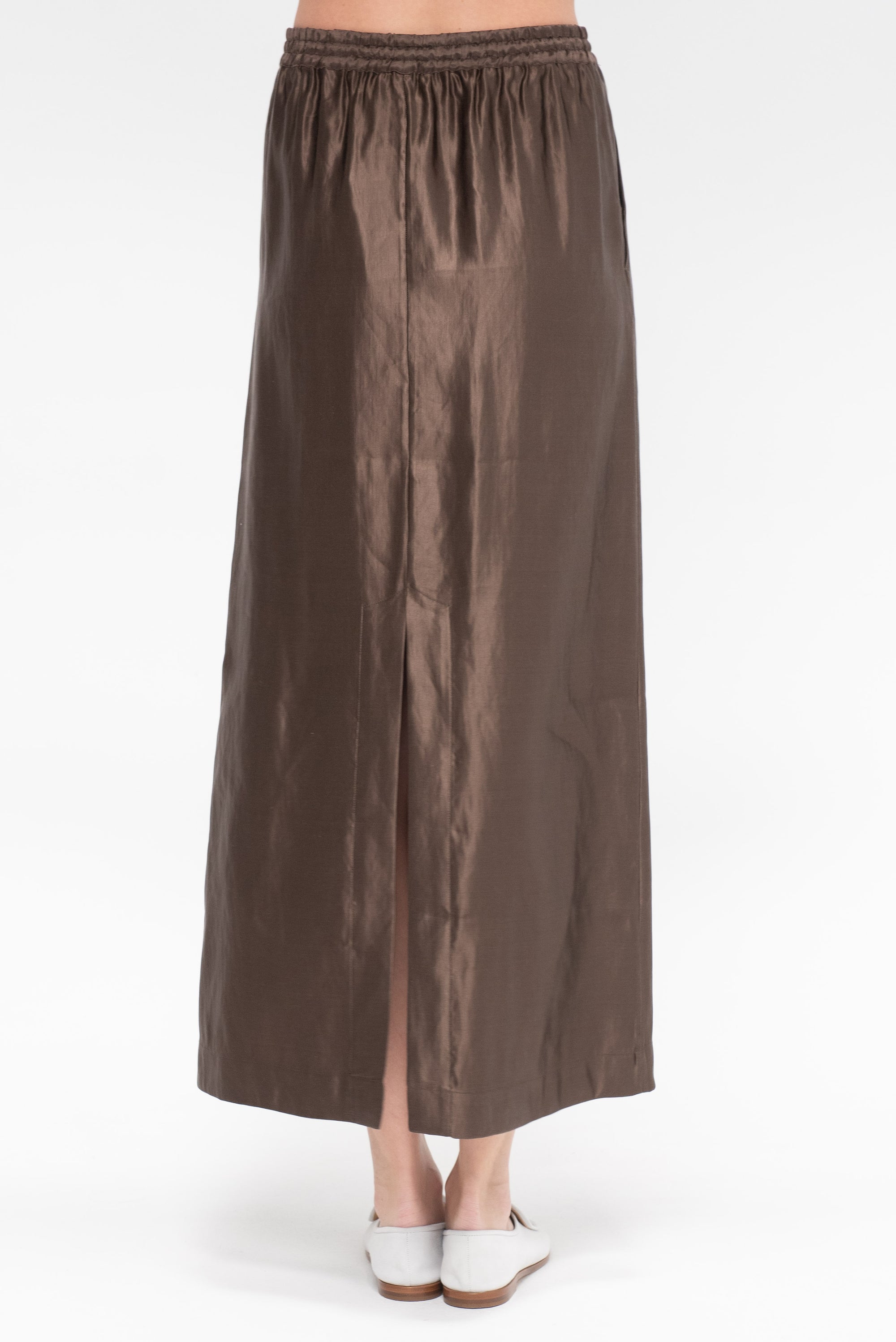 Elastic Waistband Long Skirt, Deep Taupe