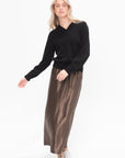 Elastic Waistband Long Skirt, Deep Taupe