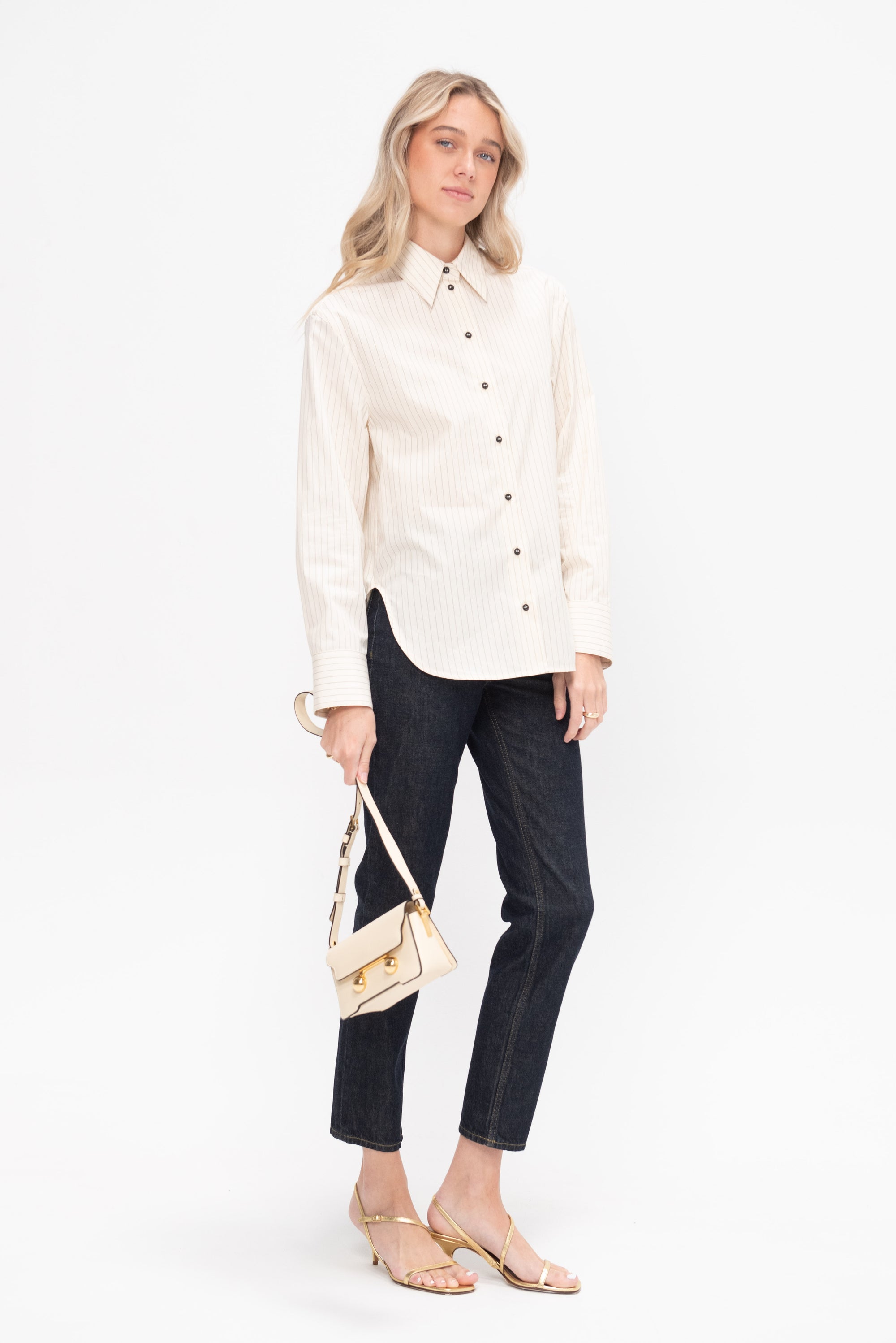 Long-sleeve Shirt, Ivory &amp; Black Stripes