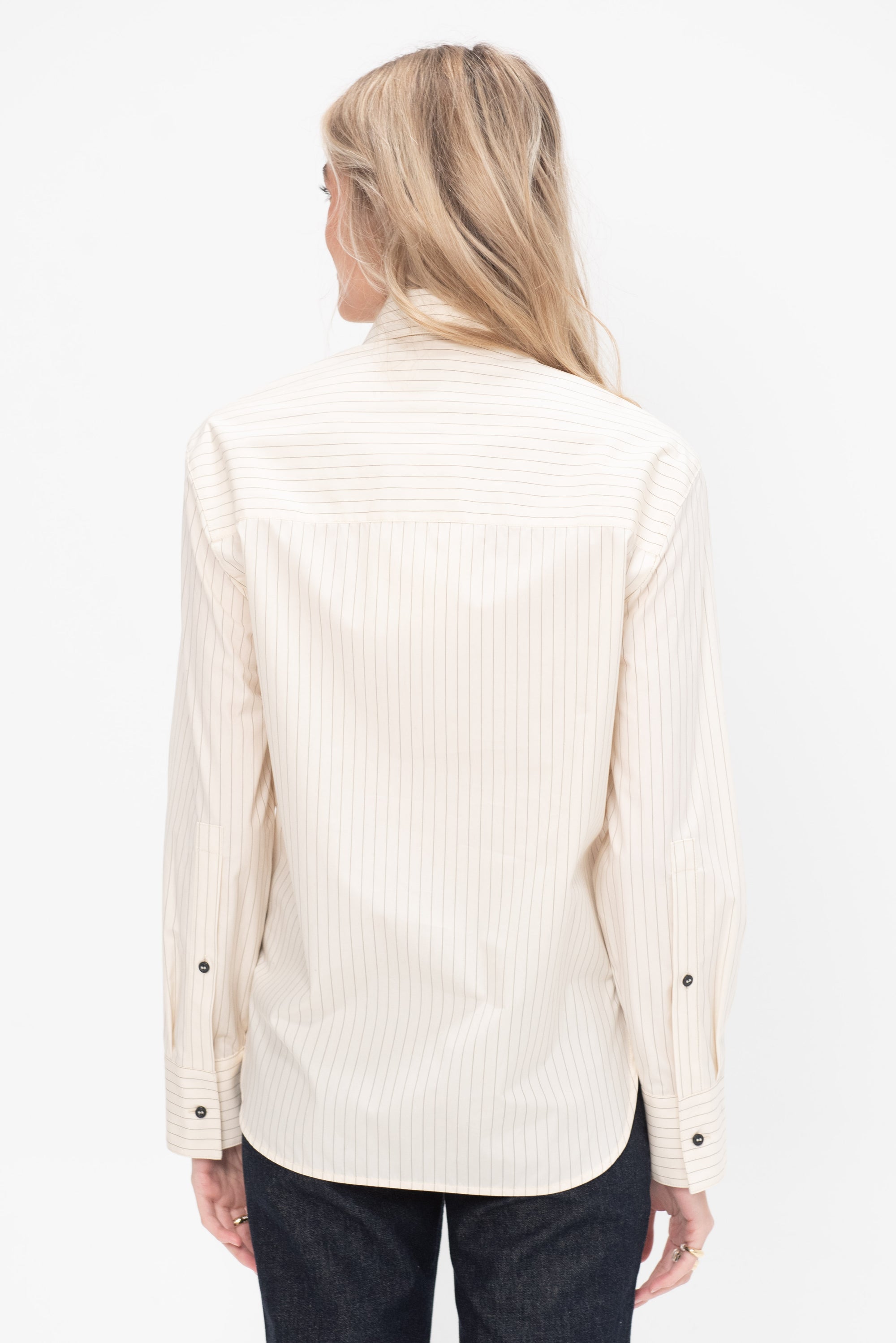 Long-sleeve Shirt, Ivory &amp; Black Stripes