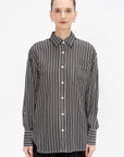 Oversized Tunic Shirt, Black & White Awning Stripe