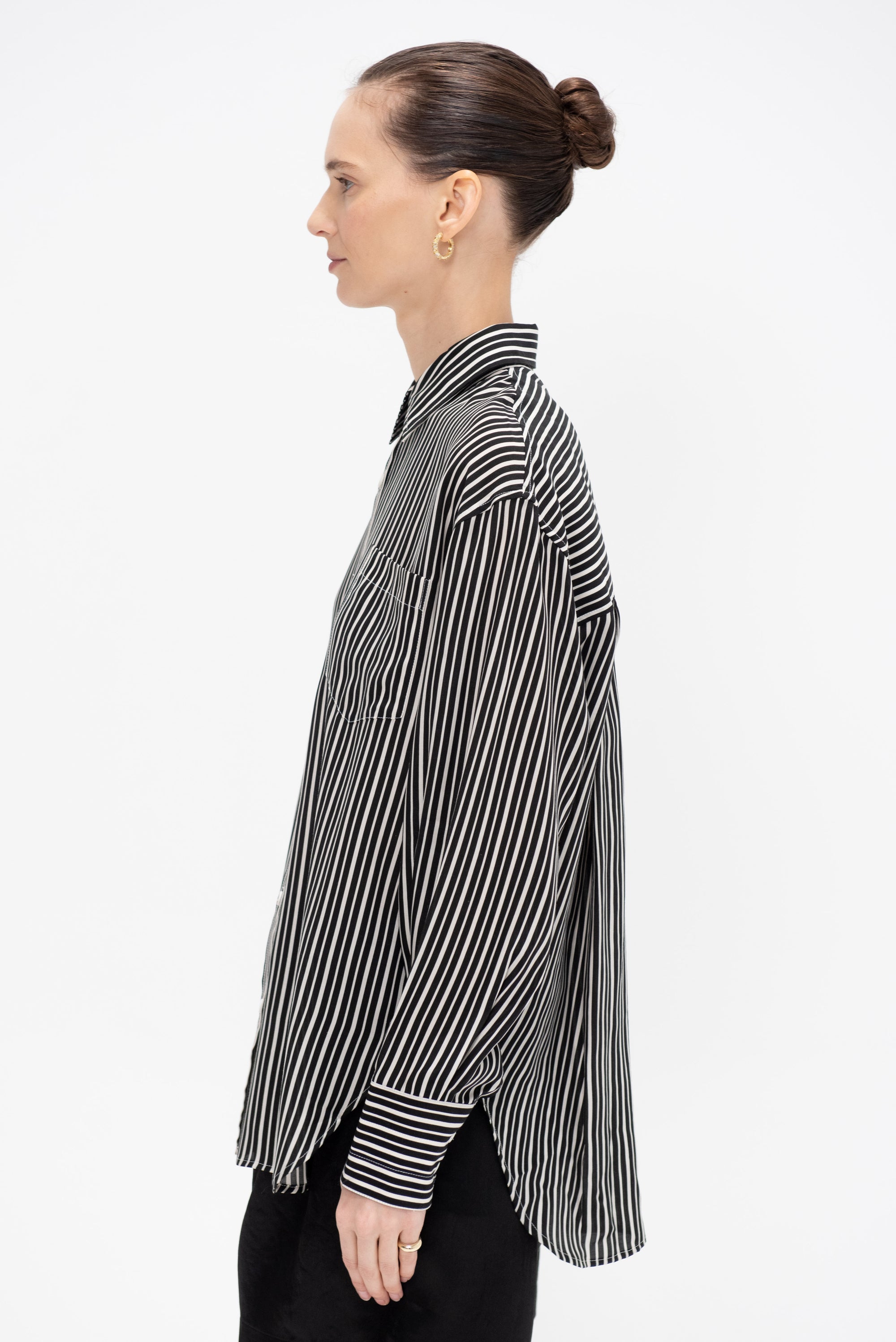 Oversized Tunic Shirt, Black &amp; White Awning Stripe