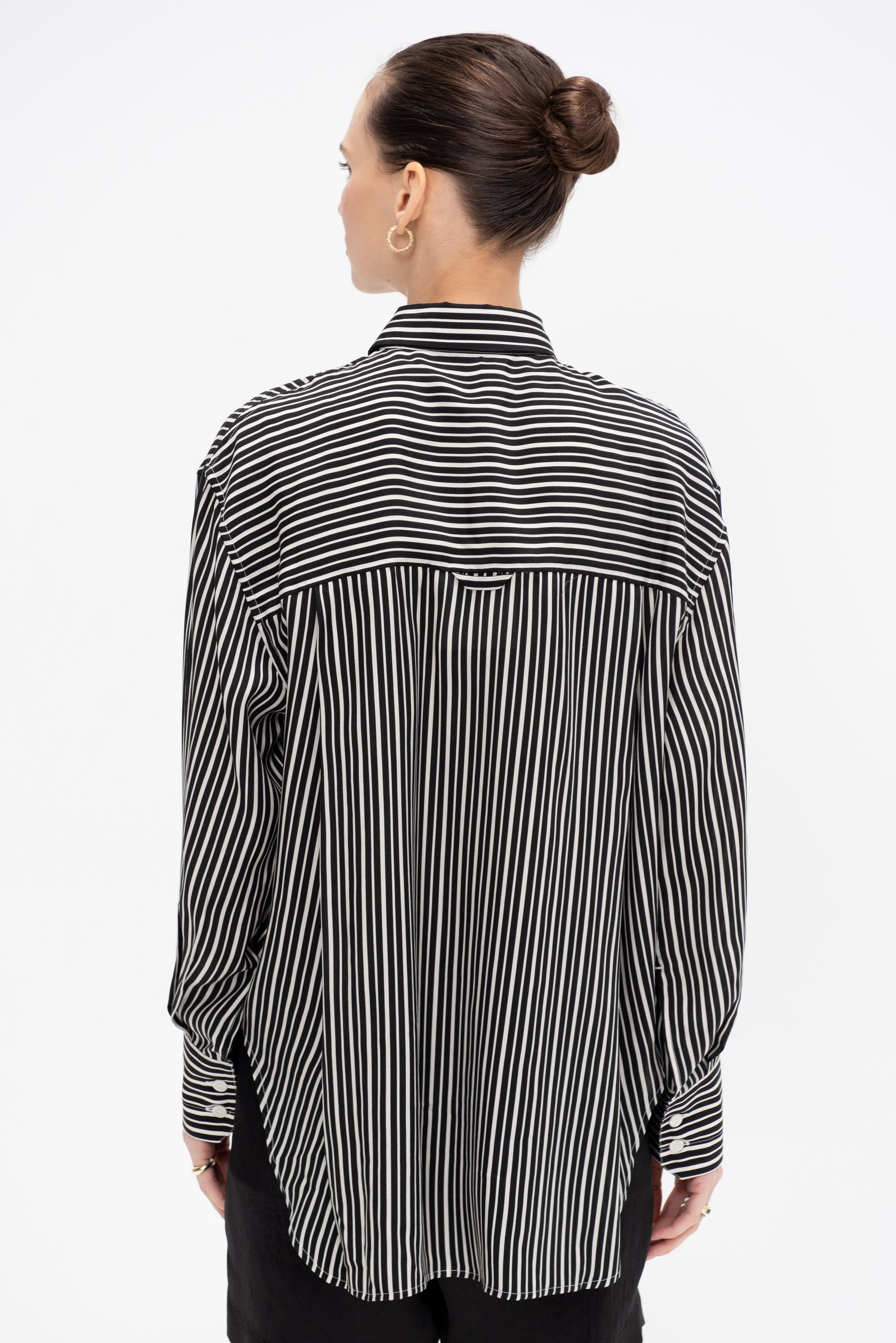 Oversized Tunic Shirt, Black &amp; White Awning Stripe