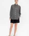 Oversized Tunic Shirt, Black & White Awning Stripe