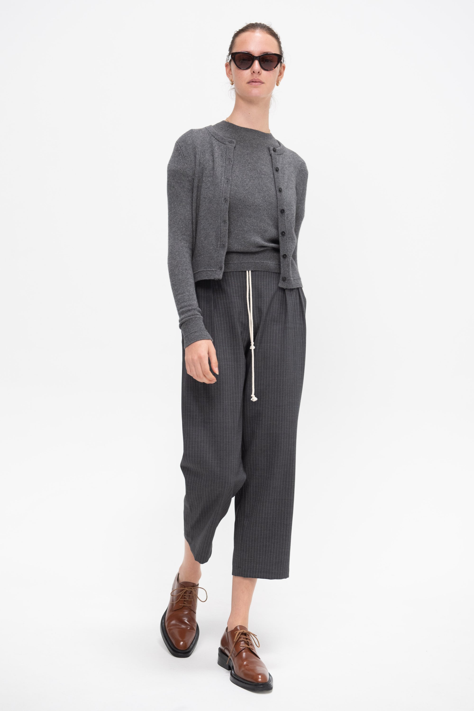 Cosy Drawstring Pant, Charcoal Pinstripe