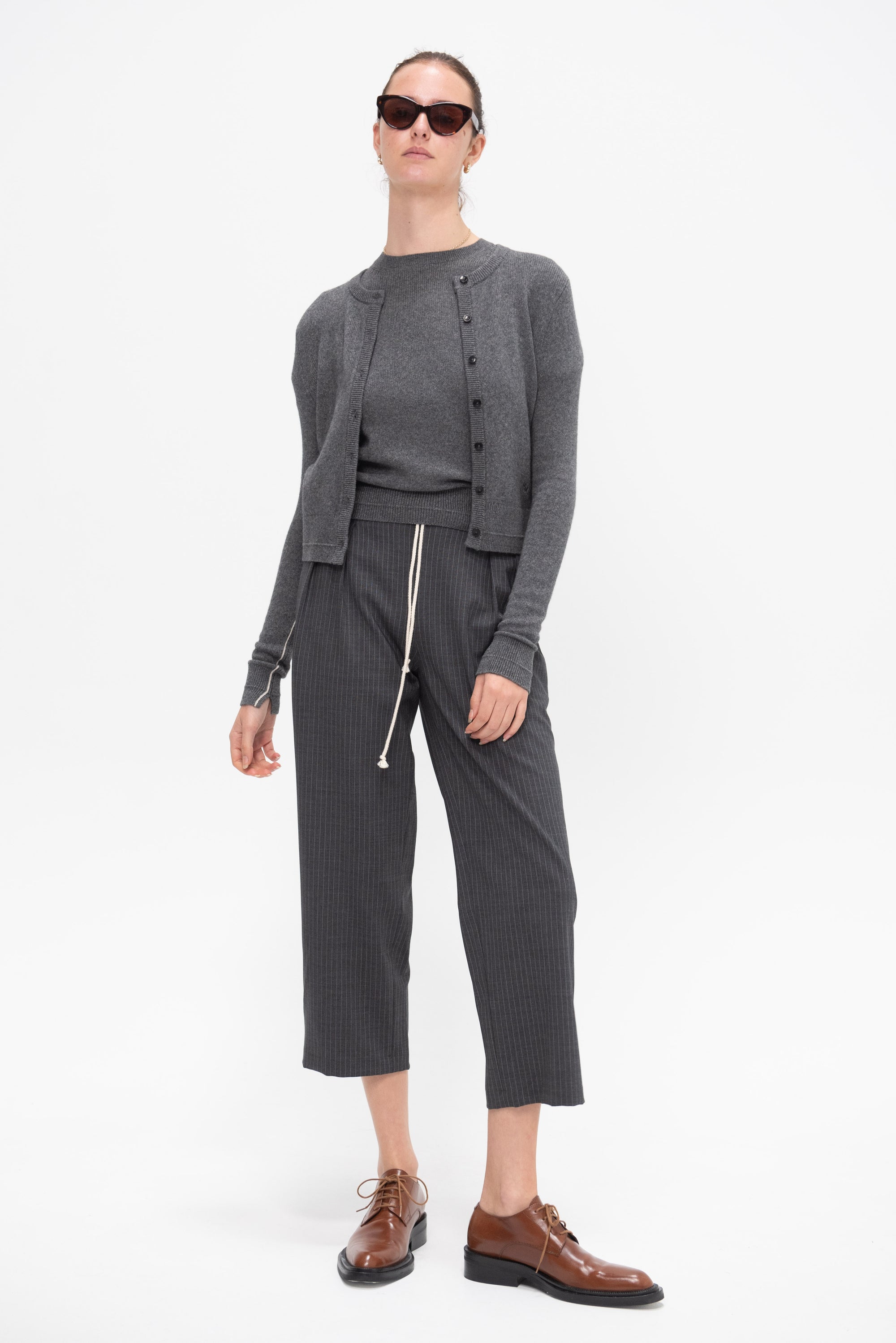 Cosy Drawstring Pant, Charcoal Pinstripe