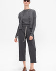 Cosy Drawstring Pant, Charcoal Pinstripe