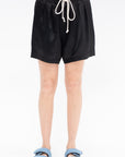 Drawstring Pleat Front Short, Glossy Black