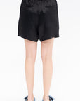 Drawstring Pleat Front Short, Glossy Black