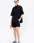 Drawstring Pleat Front Short, Glossy Black