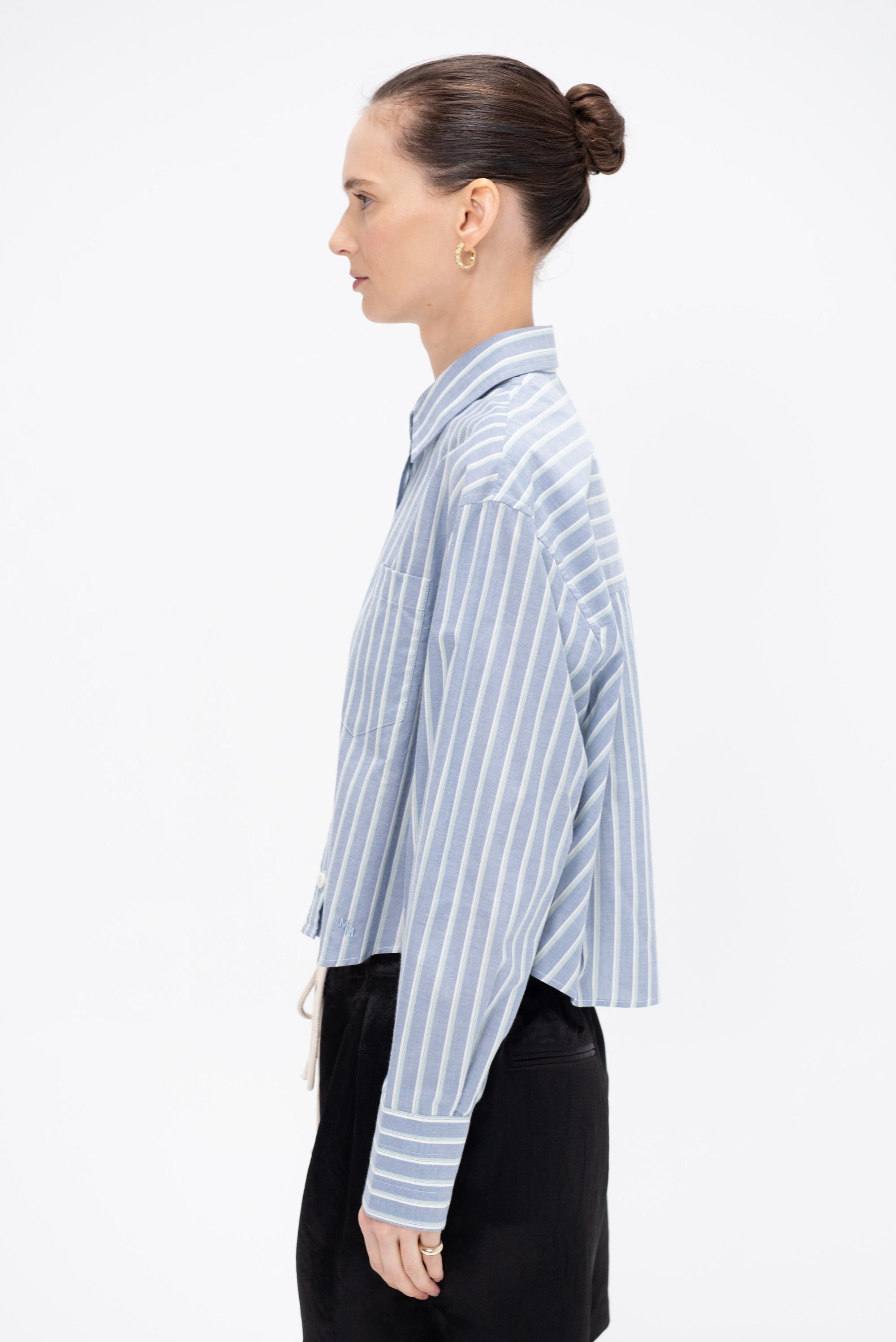 Cropped Oversized Shirt, Denim Mint Stripe