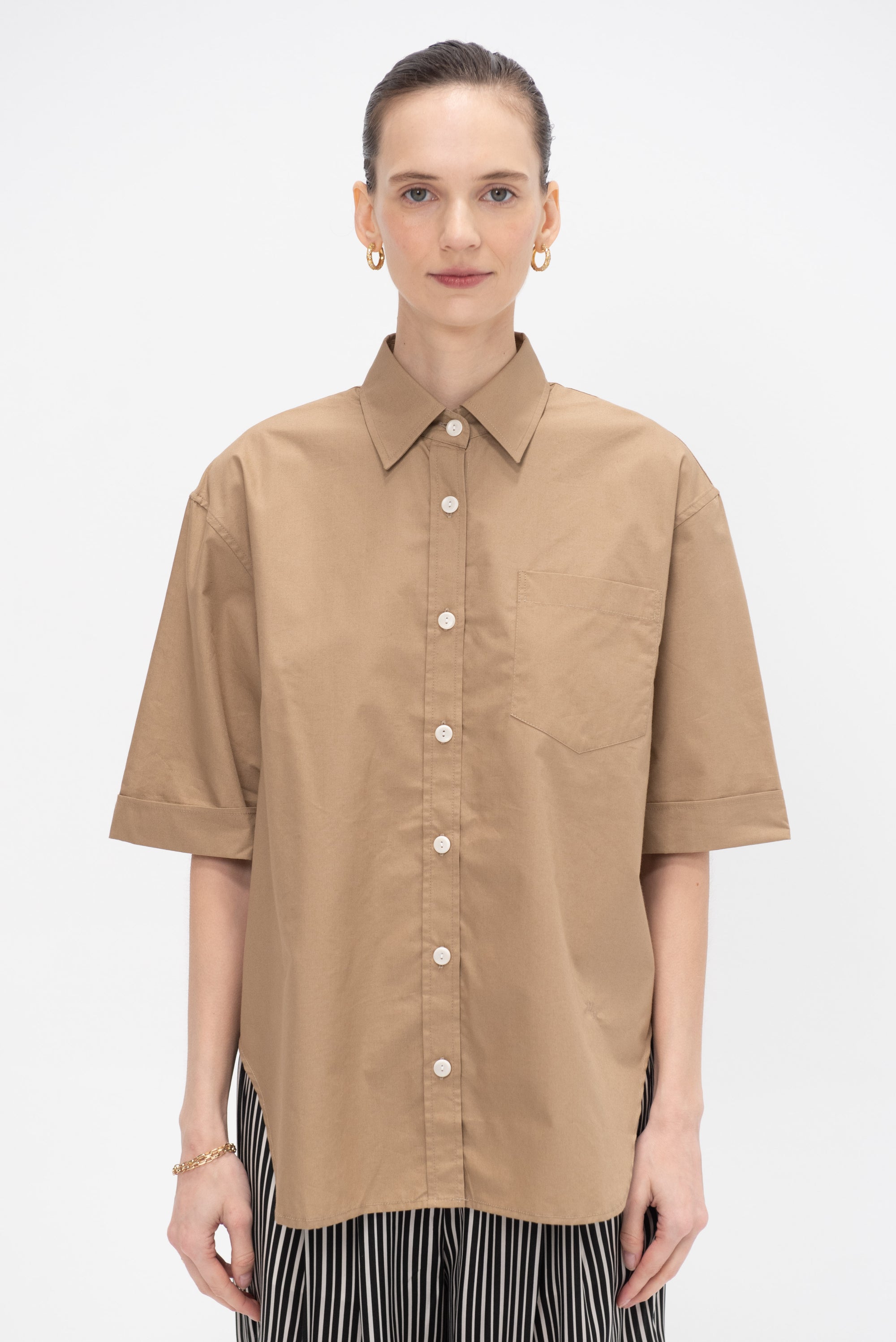 Short Sleeve Oversized Shirt, Walnut