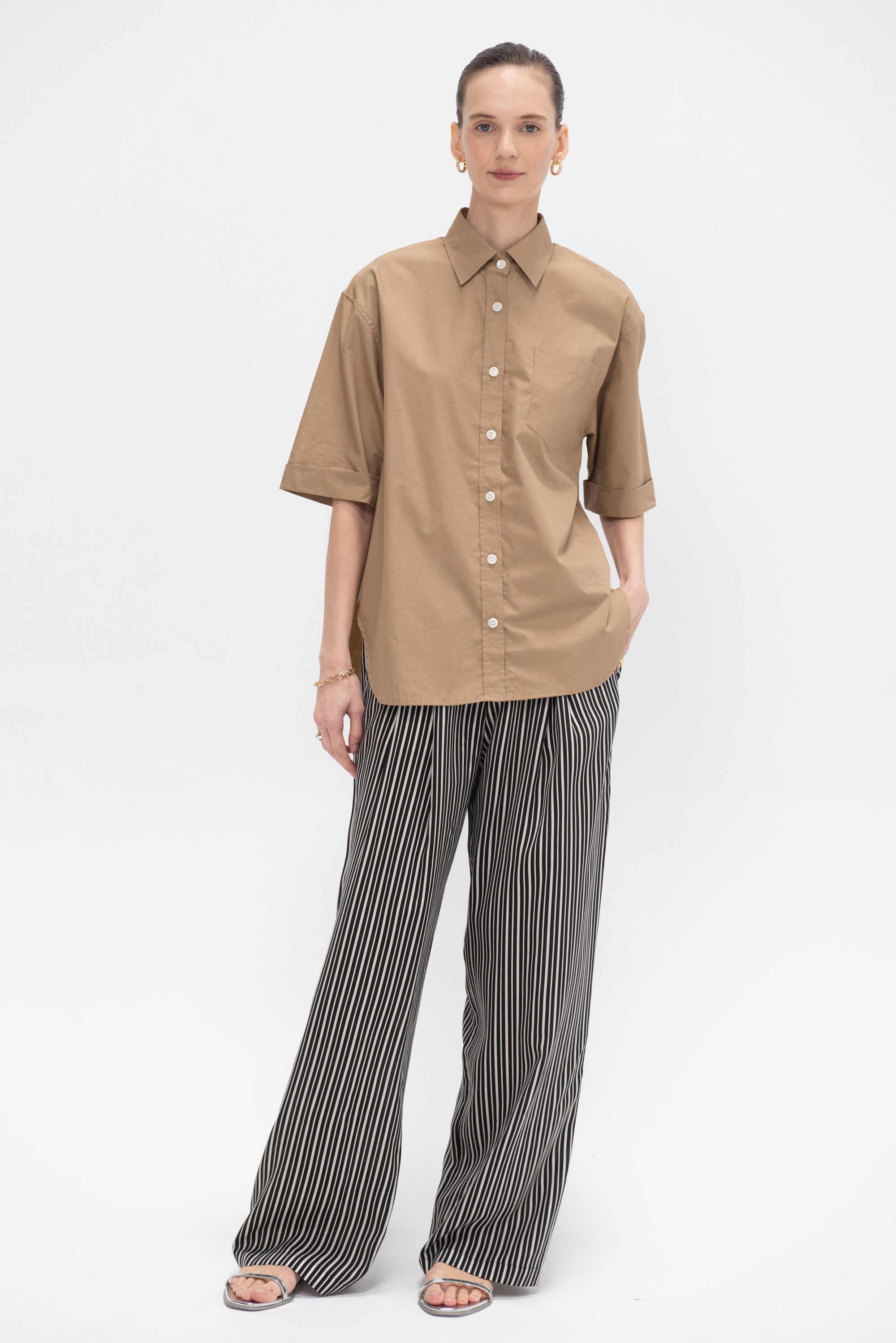 Short Sleeve Oversized Shirt, Walnut