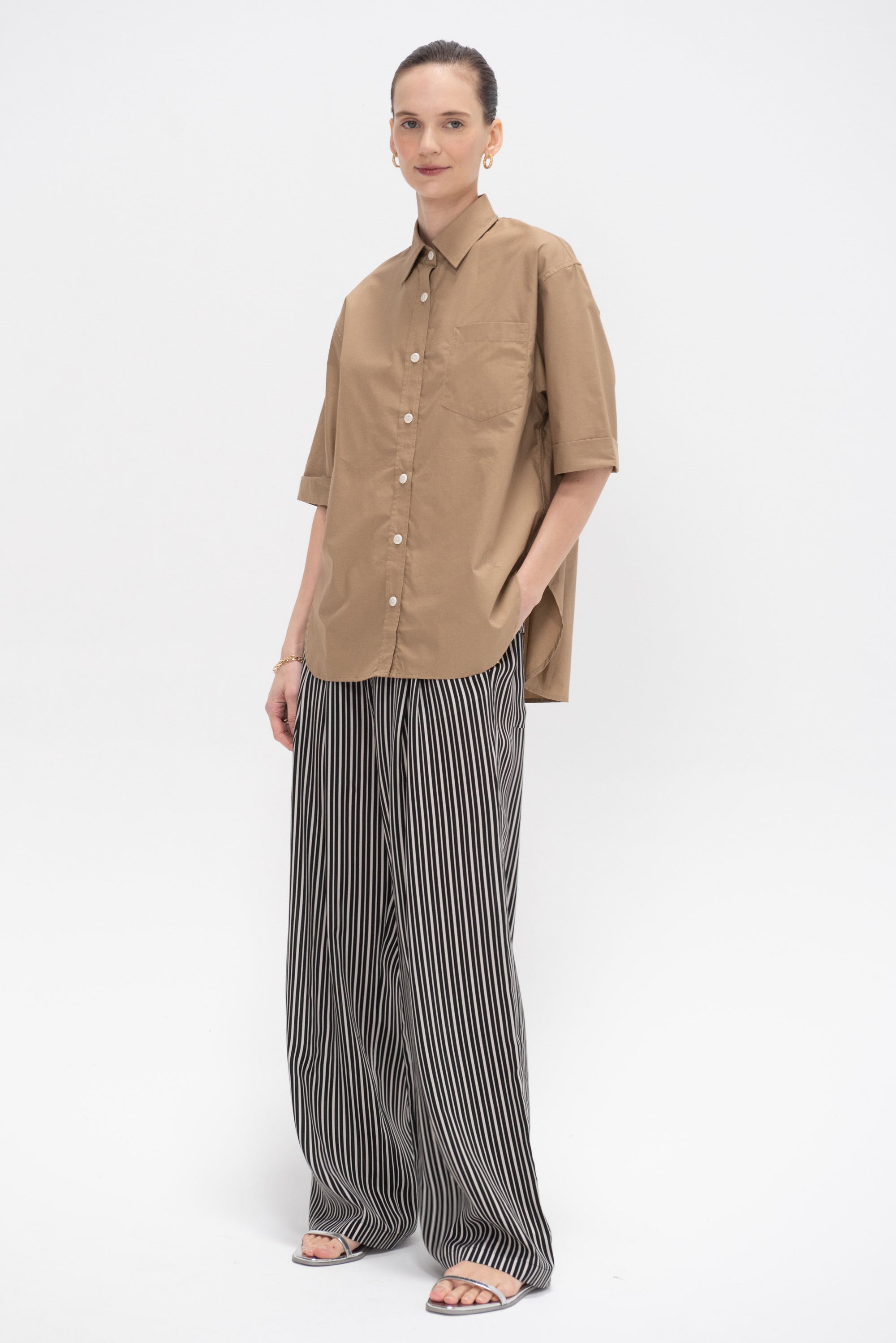 Short Sleeve Oversized Shirt, Walnut