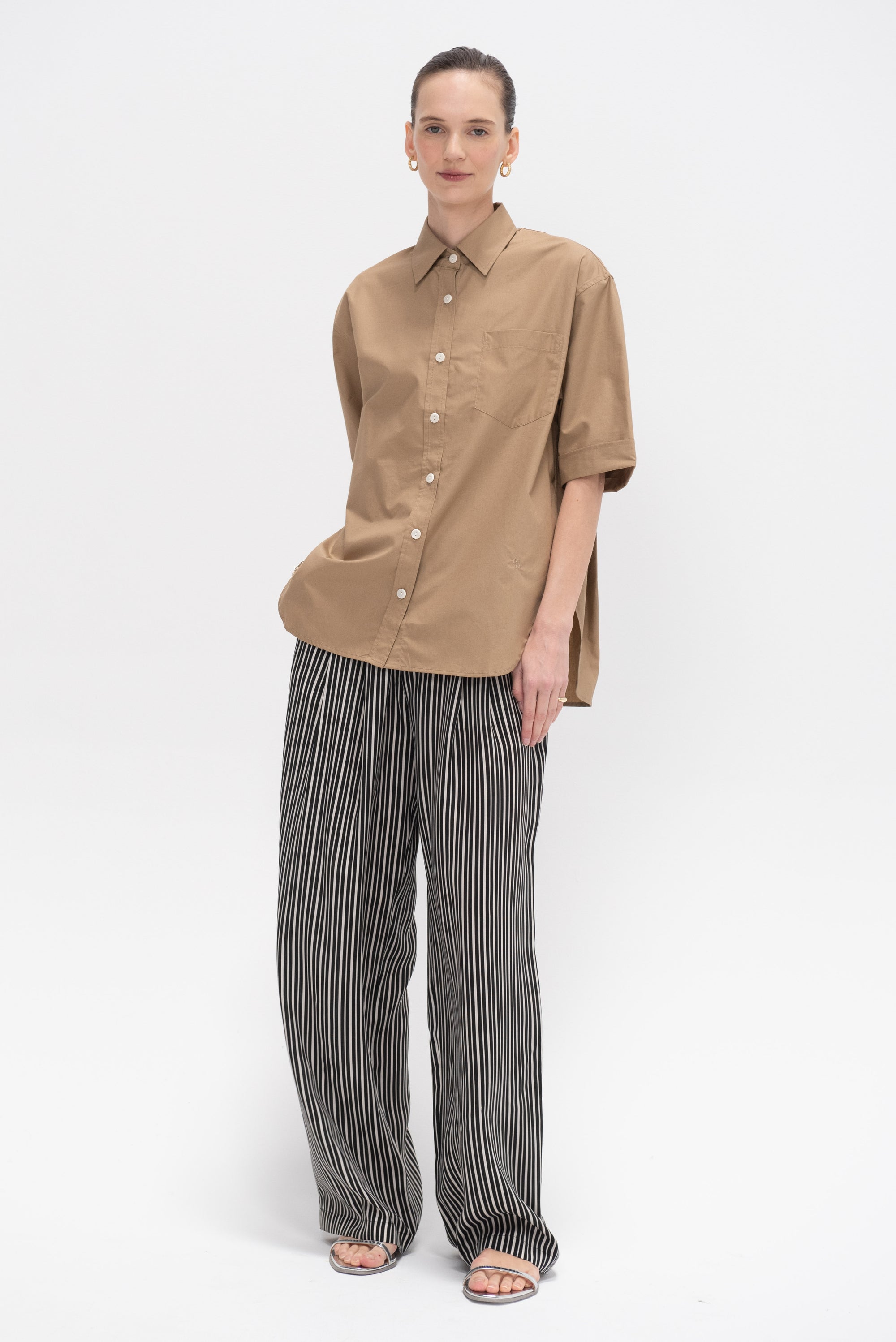 Short Sleeve Oversized Shirt, Walnut