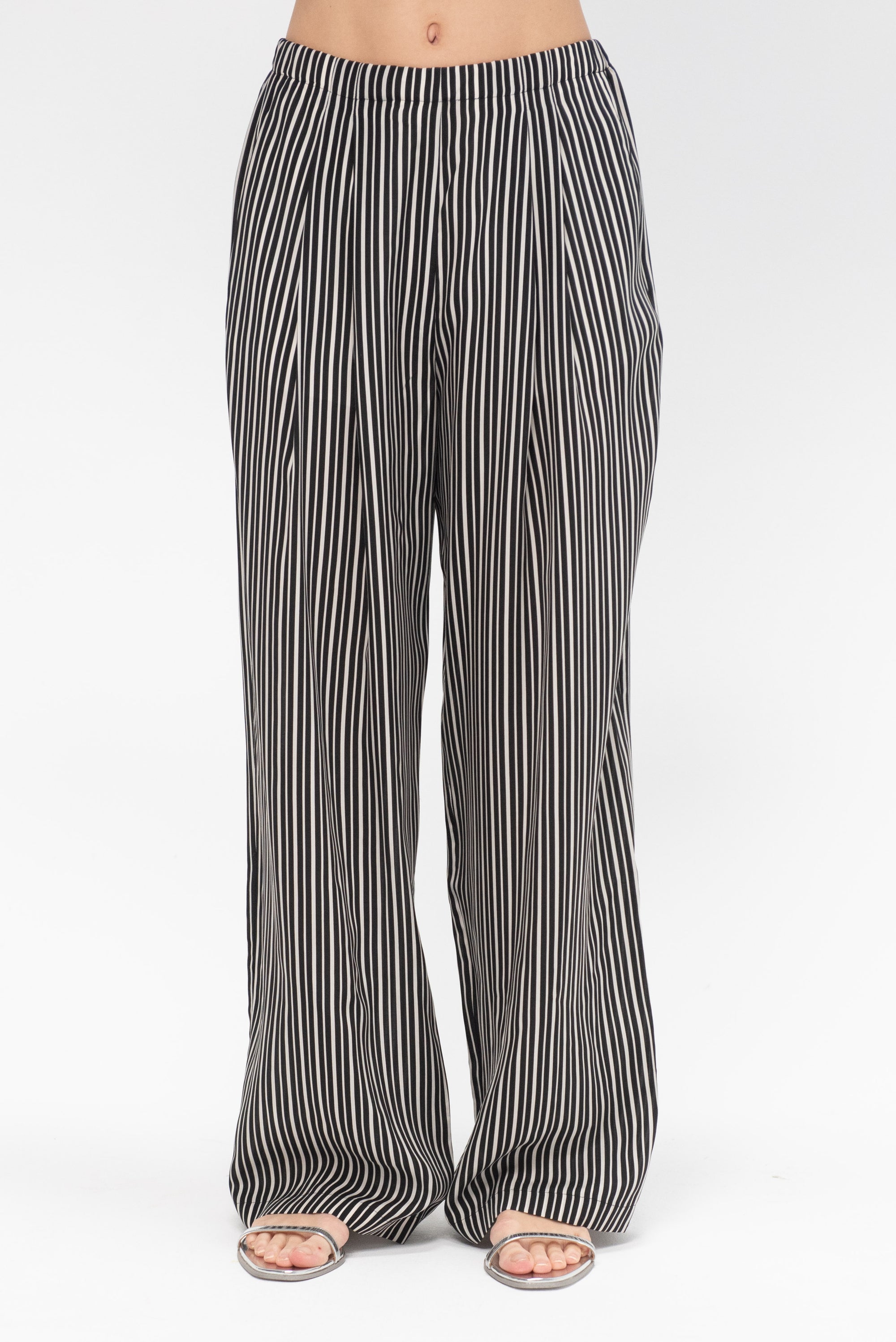 Flap Pocket Pleat Pant, Black &amp; White Stripe