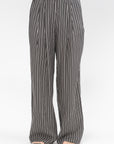 Flap Pocket Pleat Pant, Black & White Stripe