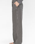 Flap Pocket Pleat Pant, Black & White Stripe