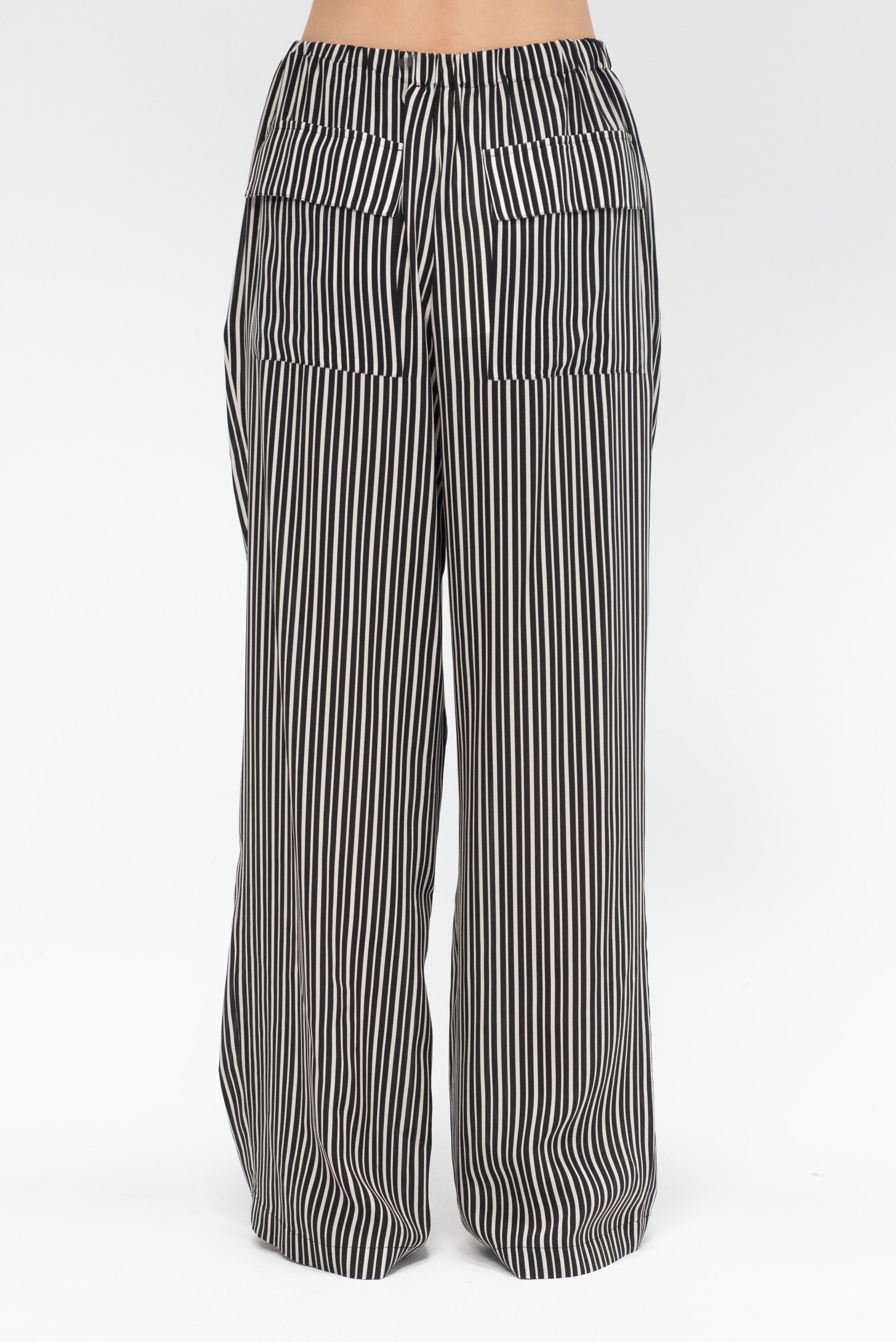 Flap Pocket Pleat Pant, Black &amp; White Stripe