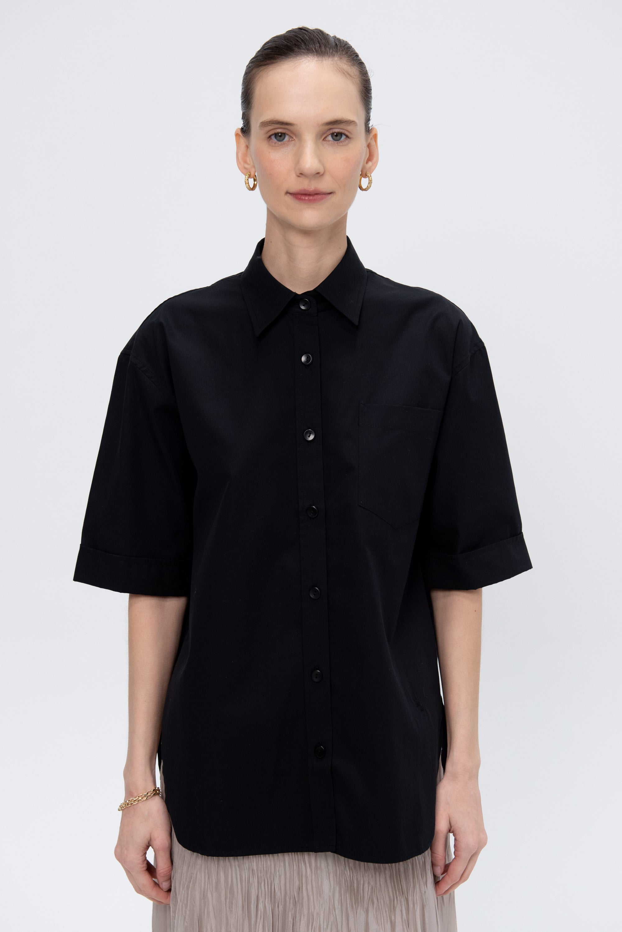 Short Sleeve Oversized Shirt, Black