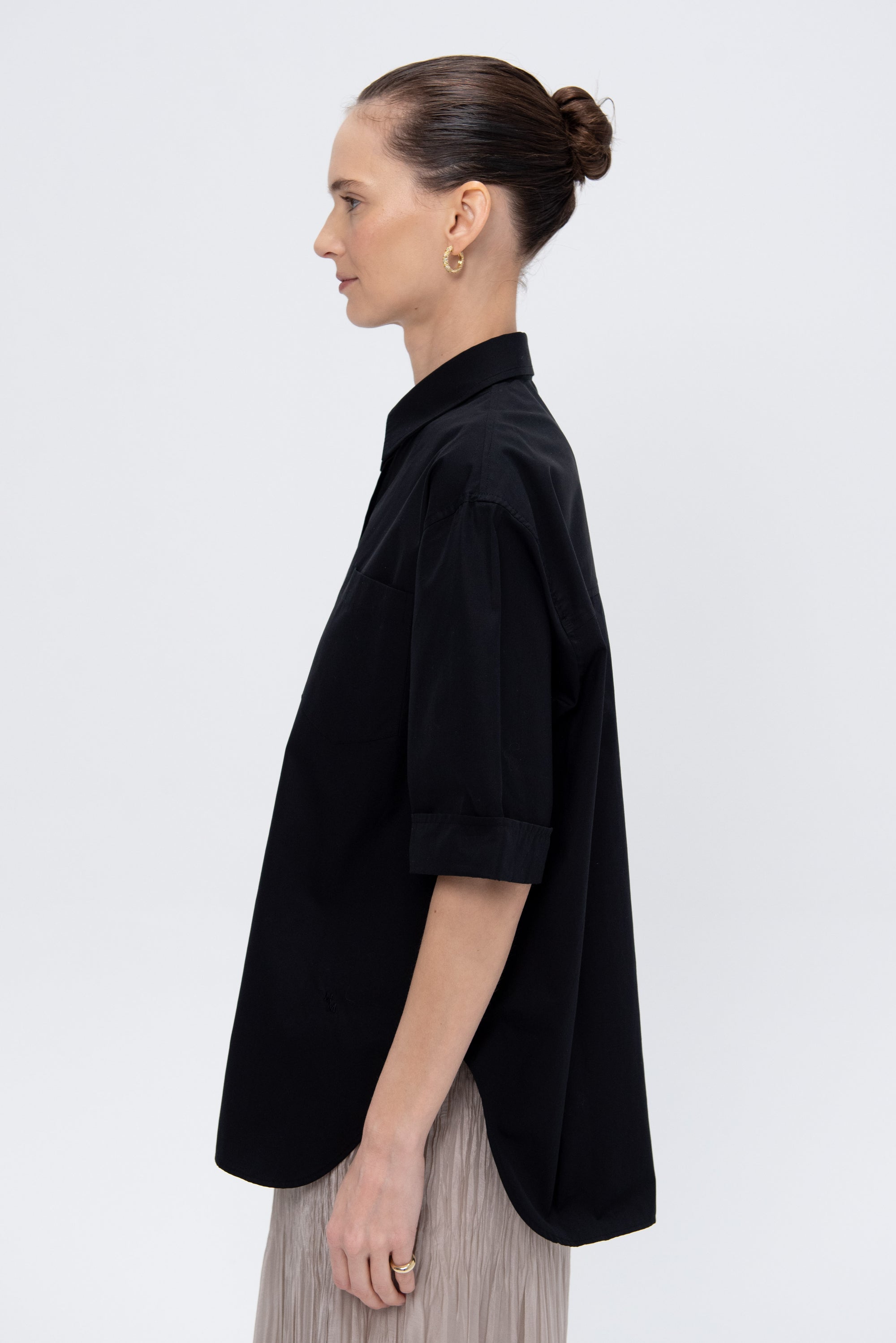 Short Sleeve Oversized Shirt, Black