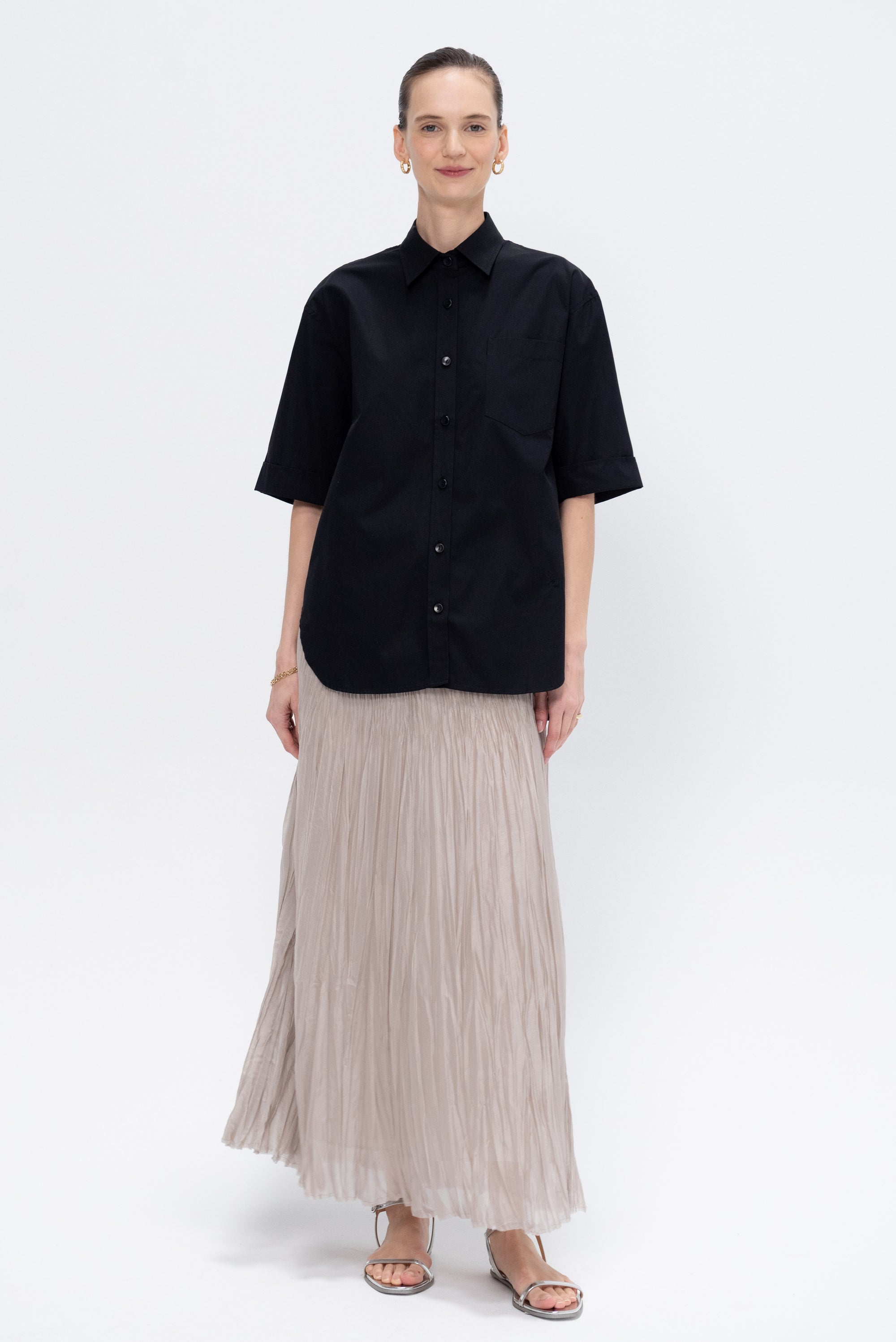 Short Sleeve Oversized Shirt, Black